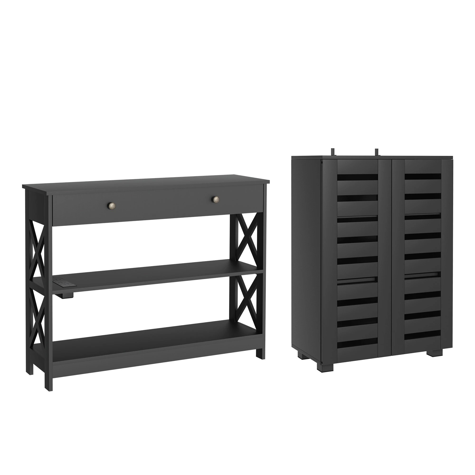 1 Artiss Shoe Rack Cabinet & Console Table Set Storage Shelf - Black, 1 of 9
