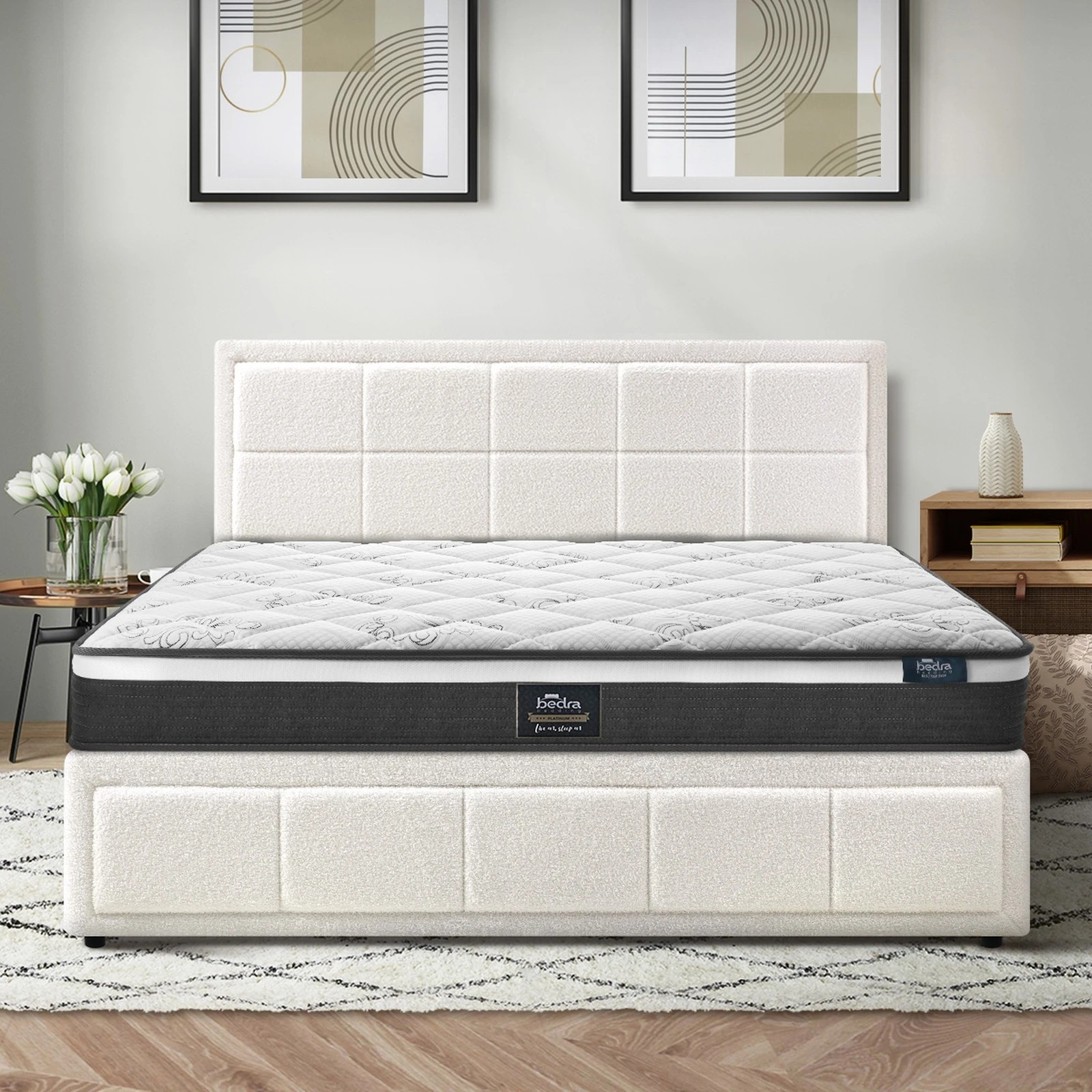 6 Oikiture Bed Frame Queen Size Gas Lift Storage With Mattress Set BOSS - White, 6 of 8
