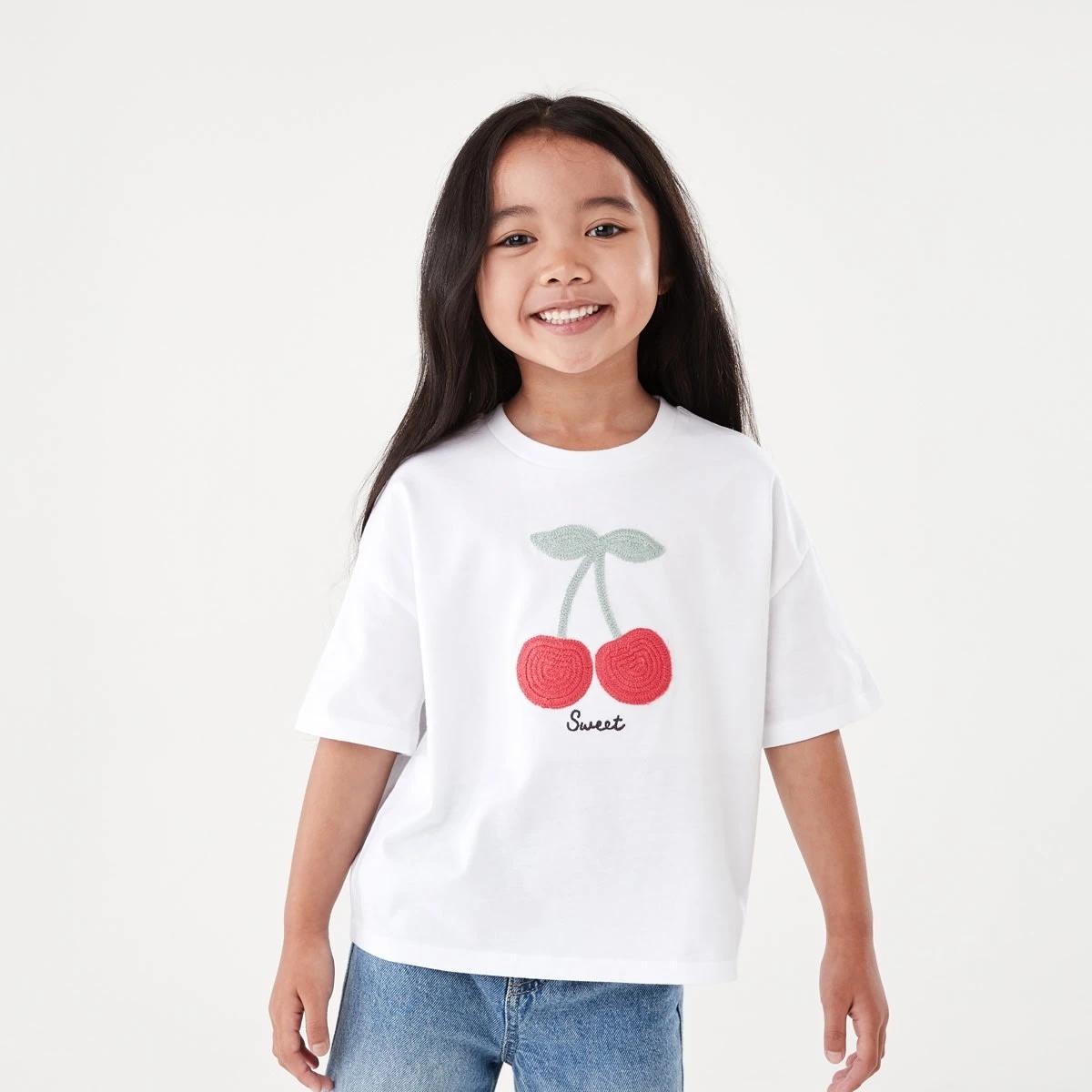 1 Short Sleeve Oversized Applique T-shirt Cherry, 1 of 8