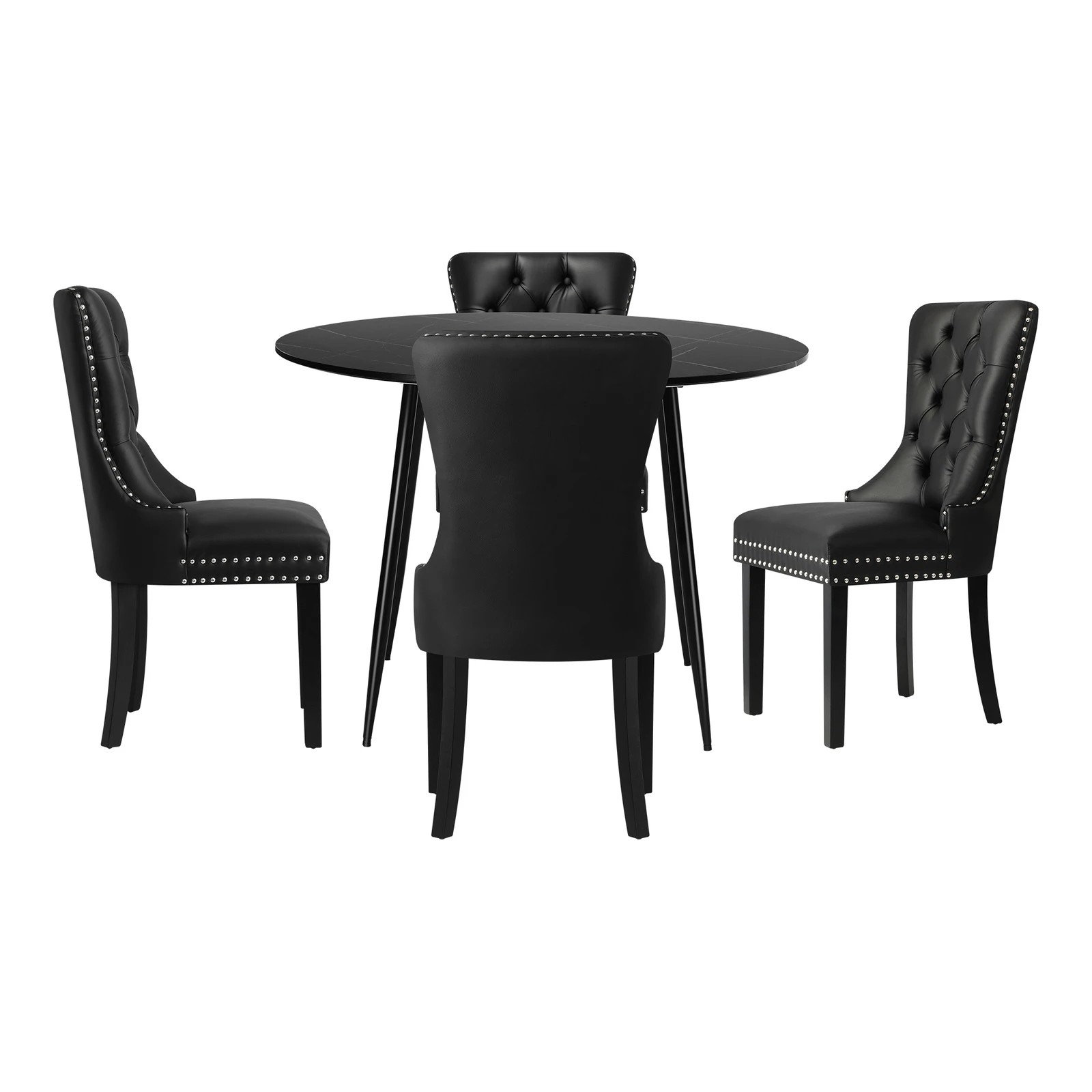 8 Oikiture 110cm Round Dining Table With 4pcs Dining Chairs Pu Leather
 - Black, 8 of 10