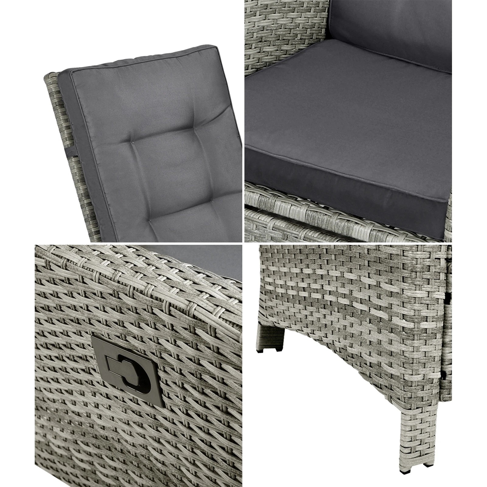 7 Livsip Recliner Chair Wicker Outdoor Furniture Garden Patio Lounge 5pcs Setting
 - Grey, 7 of 10