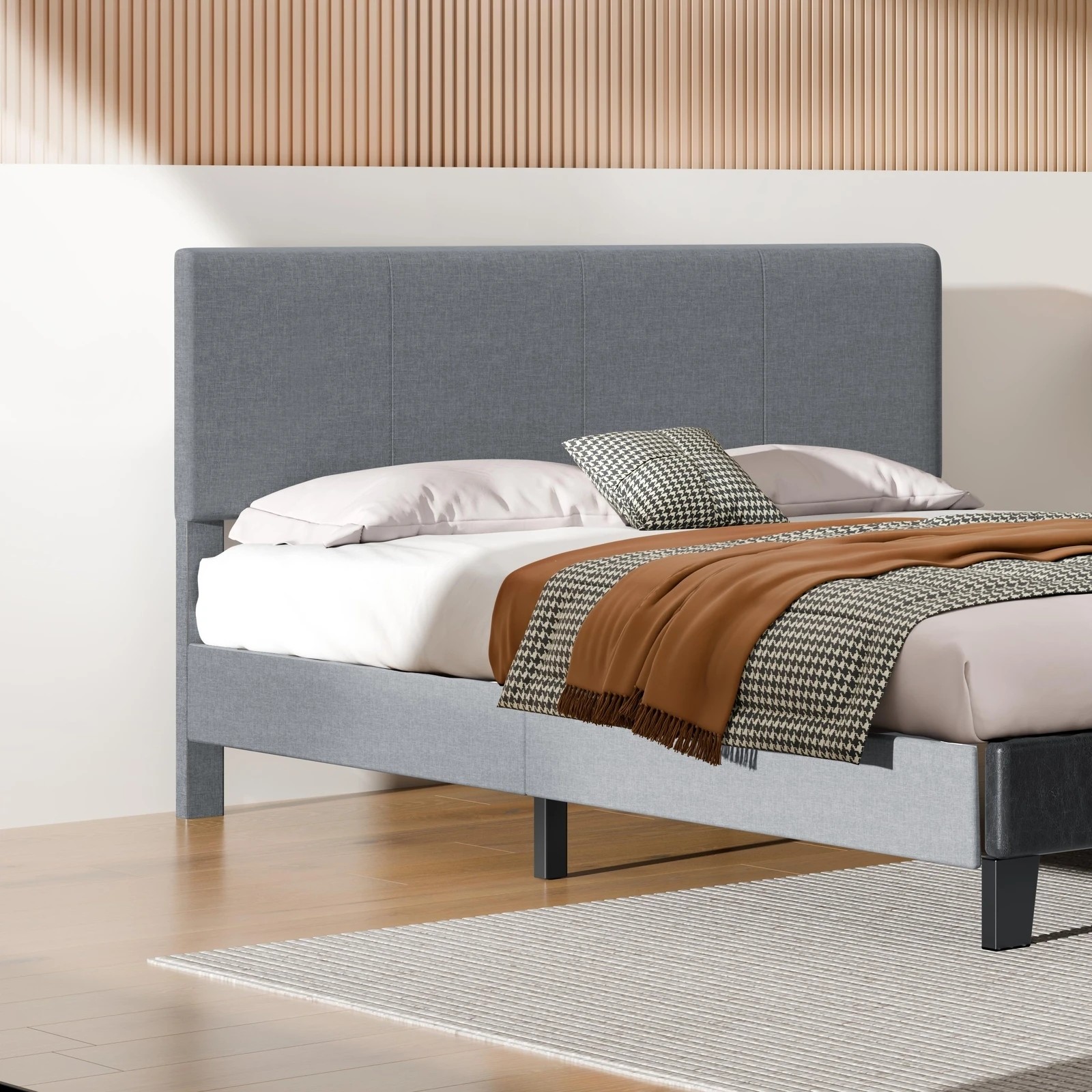 4 Alfordson Bed Frame King Size Mattress Base Platform Fabric Linus - Grey, 4 of 10