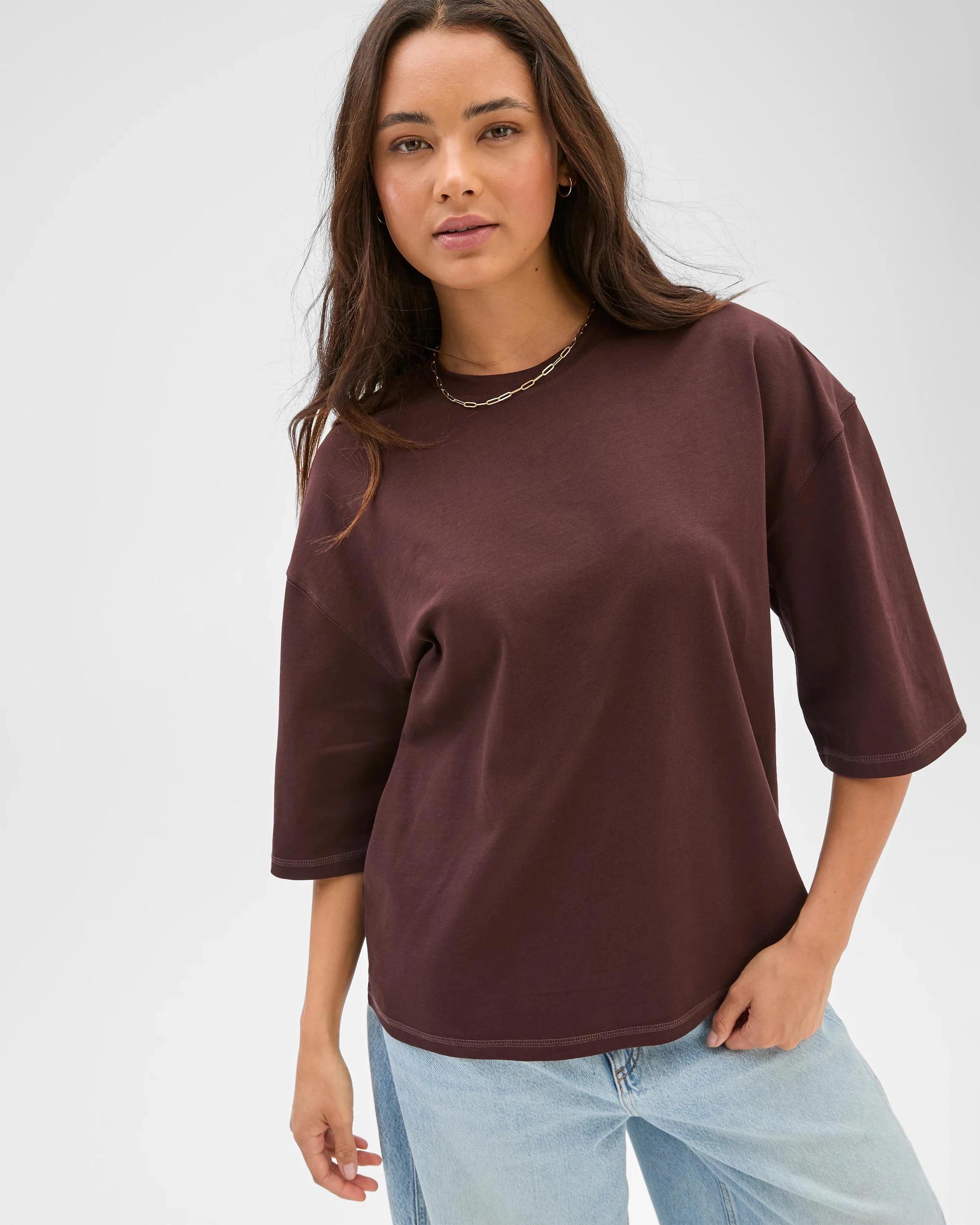 5 Lily Loves Oversized Australian Cotton T-Shirt CHOCOLATE BROWN, 5 of 6