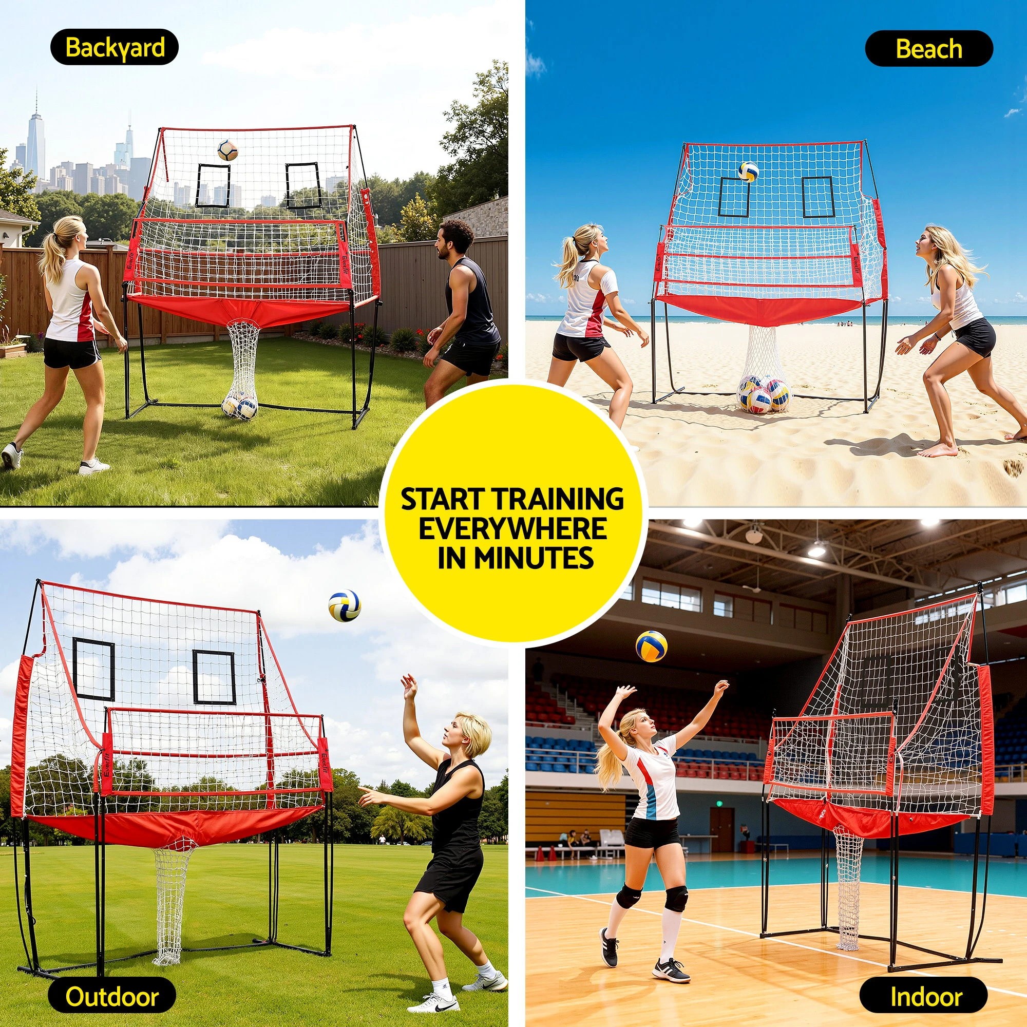 5 Everfit 8ft Volleyball Net Training Equipment Adjustable Height Portable with Ball and Bag - Red, 5 of 8