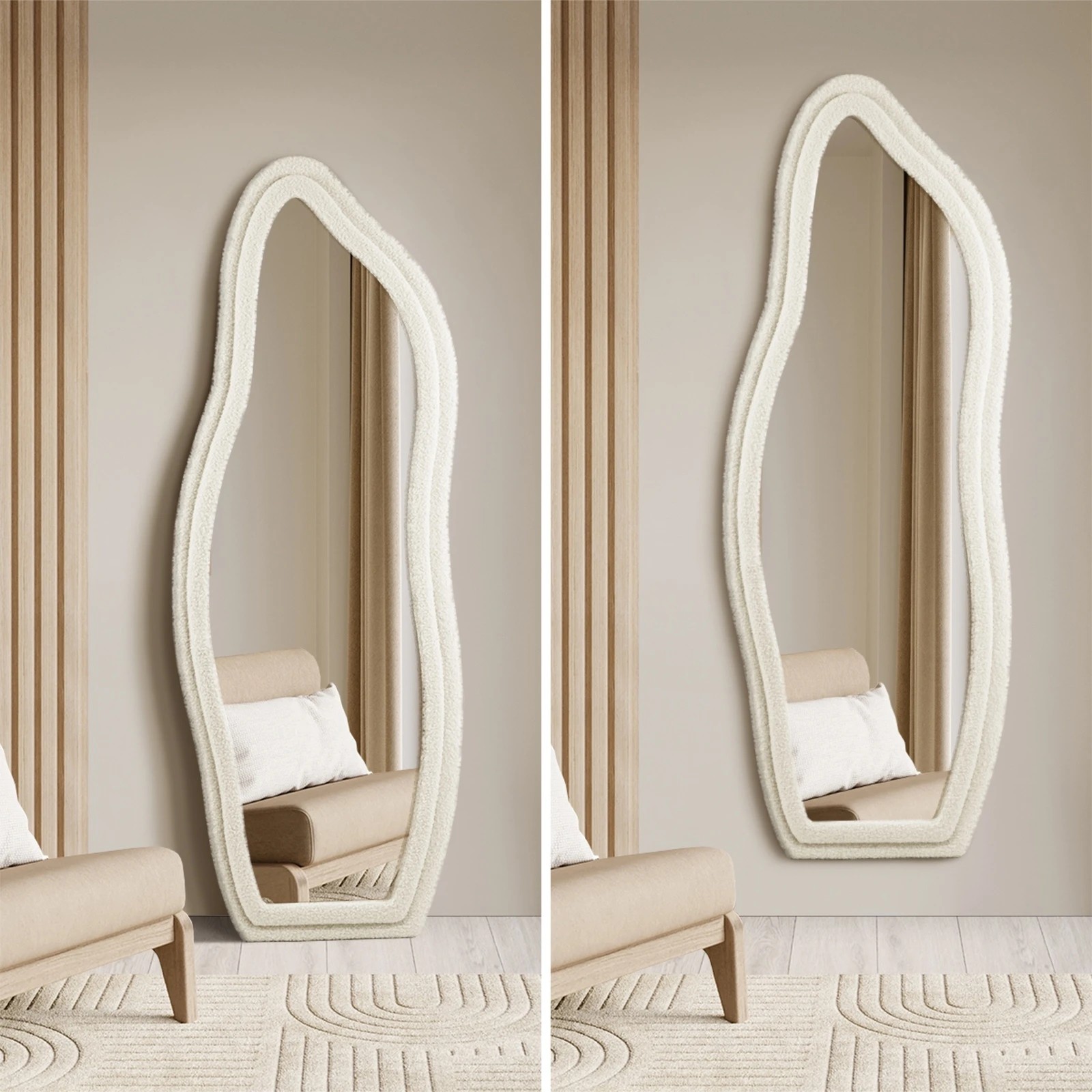 4 Oikiture Full Length Mirror Boucle Floor Mirrors Dressing Wall Mounted 160cm
 - White, 4 of 9