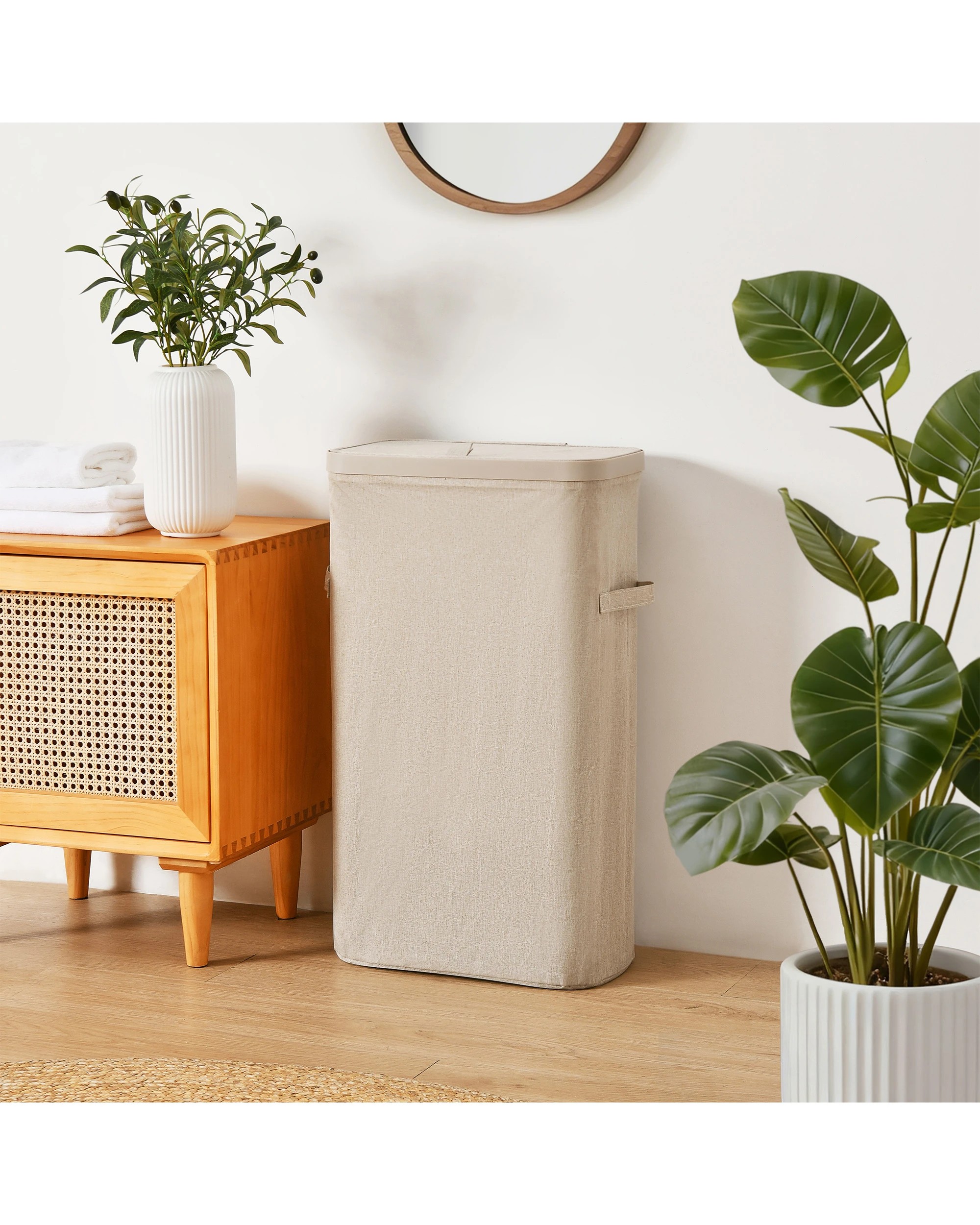 1 Sherwood Voyager Slim Laundry Hamper 40L Faux Linen 22x39x67cm - Natural, 1 of 10