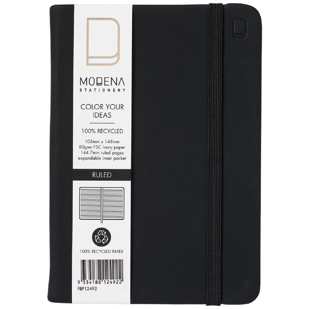 1 Modena A6 PU Ruled Notebook Black, 1 of 5