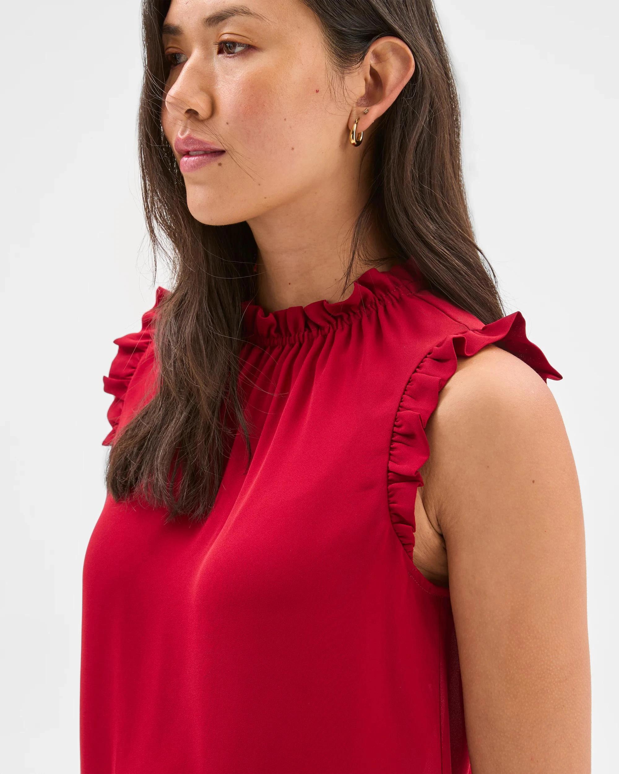 5 Sleeveless Ruffle Neck Tank Top - Preview CRIMSON, 5 of 6