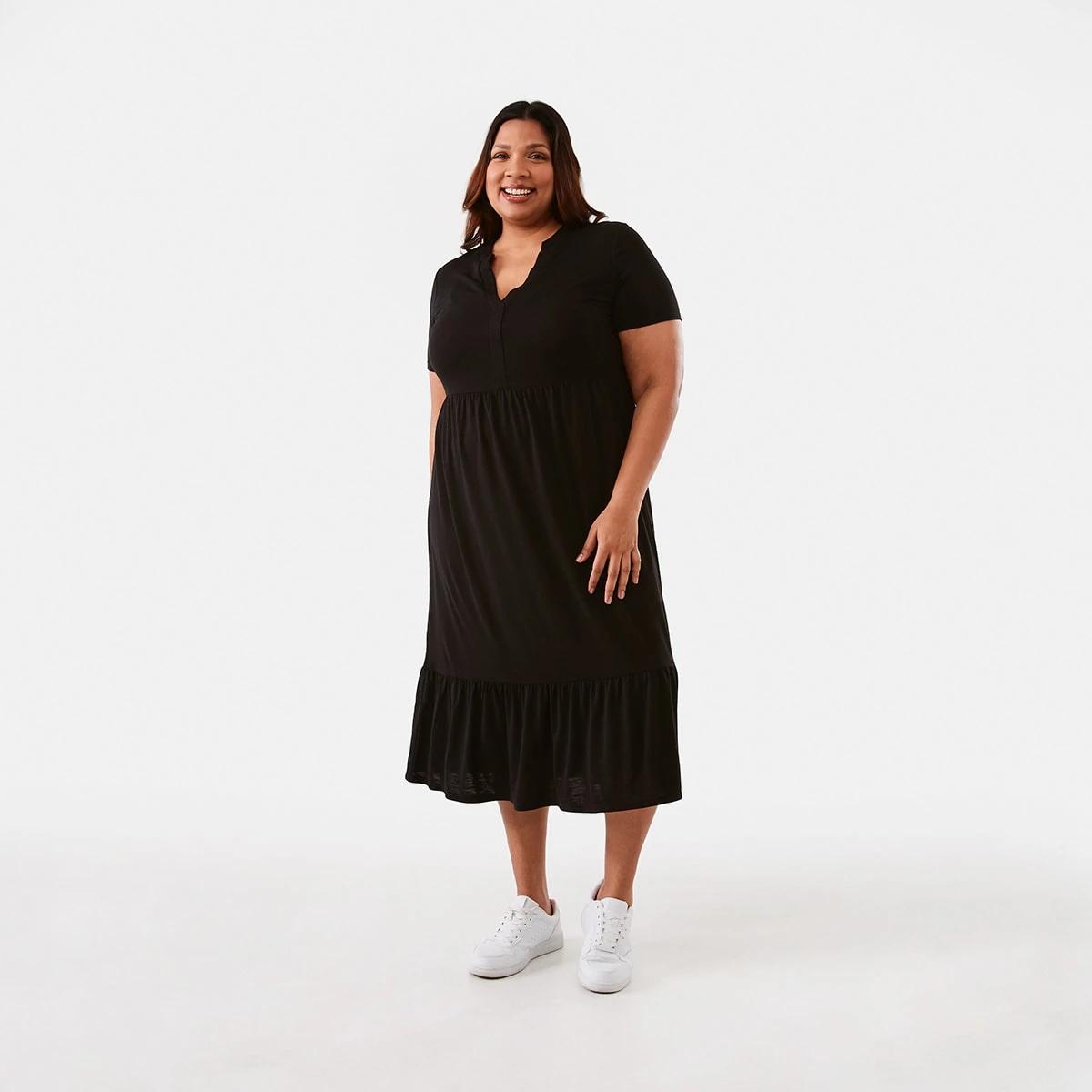 1 Curve Short Sleeve Jersey Midi Dress Black, 1 of 6