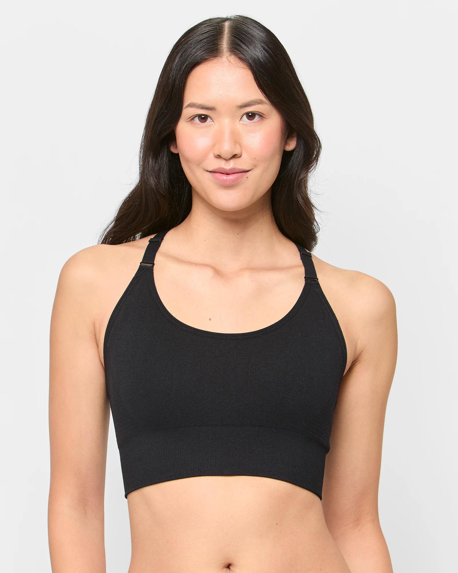 1 Target Medium Impact Seamfree Racer Sports Crop Top BLACK, 1 of 3