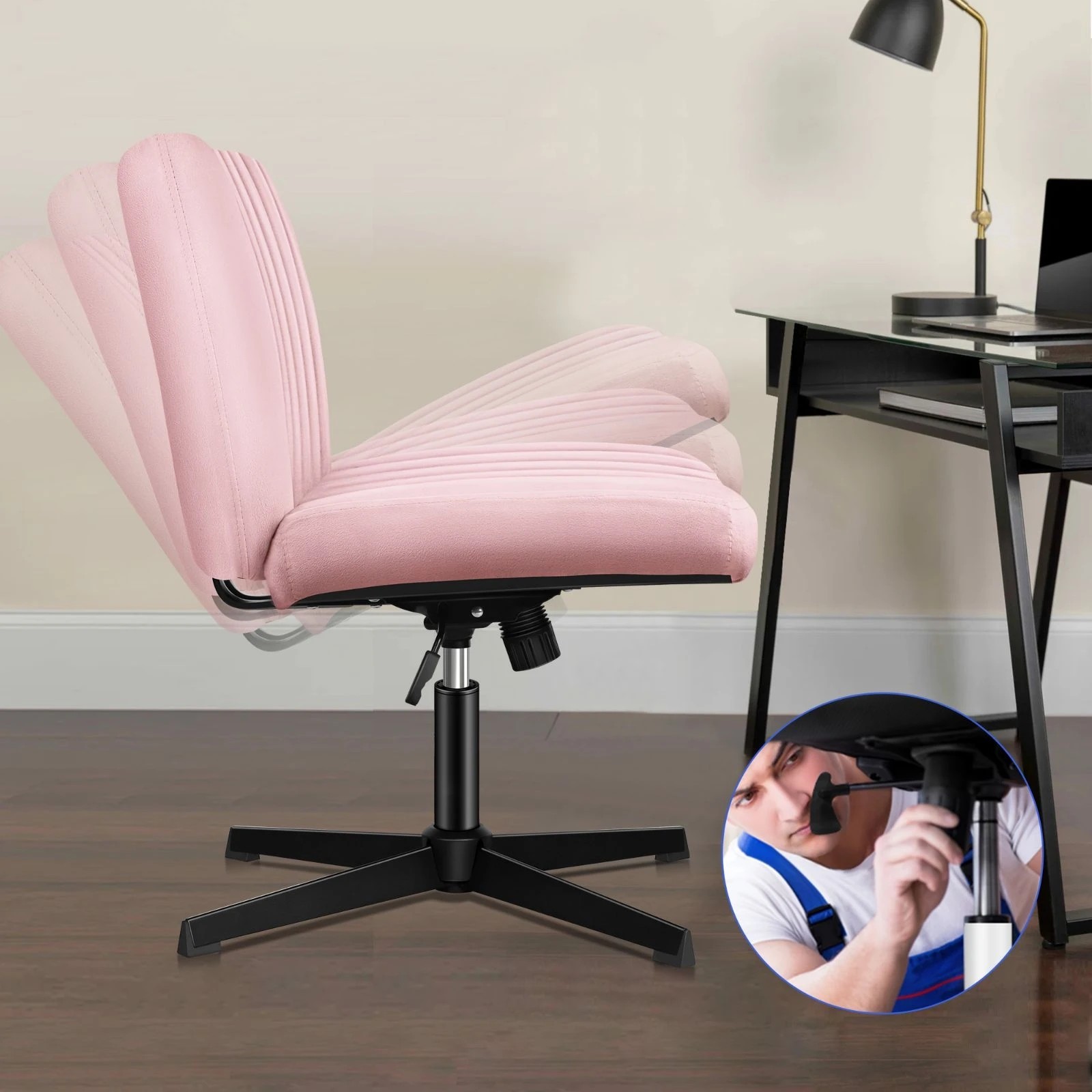 2 Alfordson Office Chair Computer Executive Seat Work Ottoman Velvet - Pink, 2 of 10