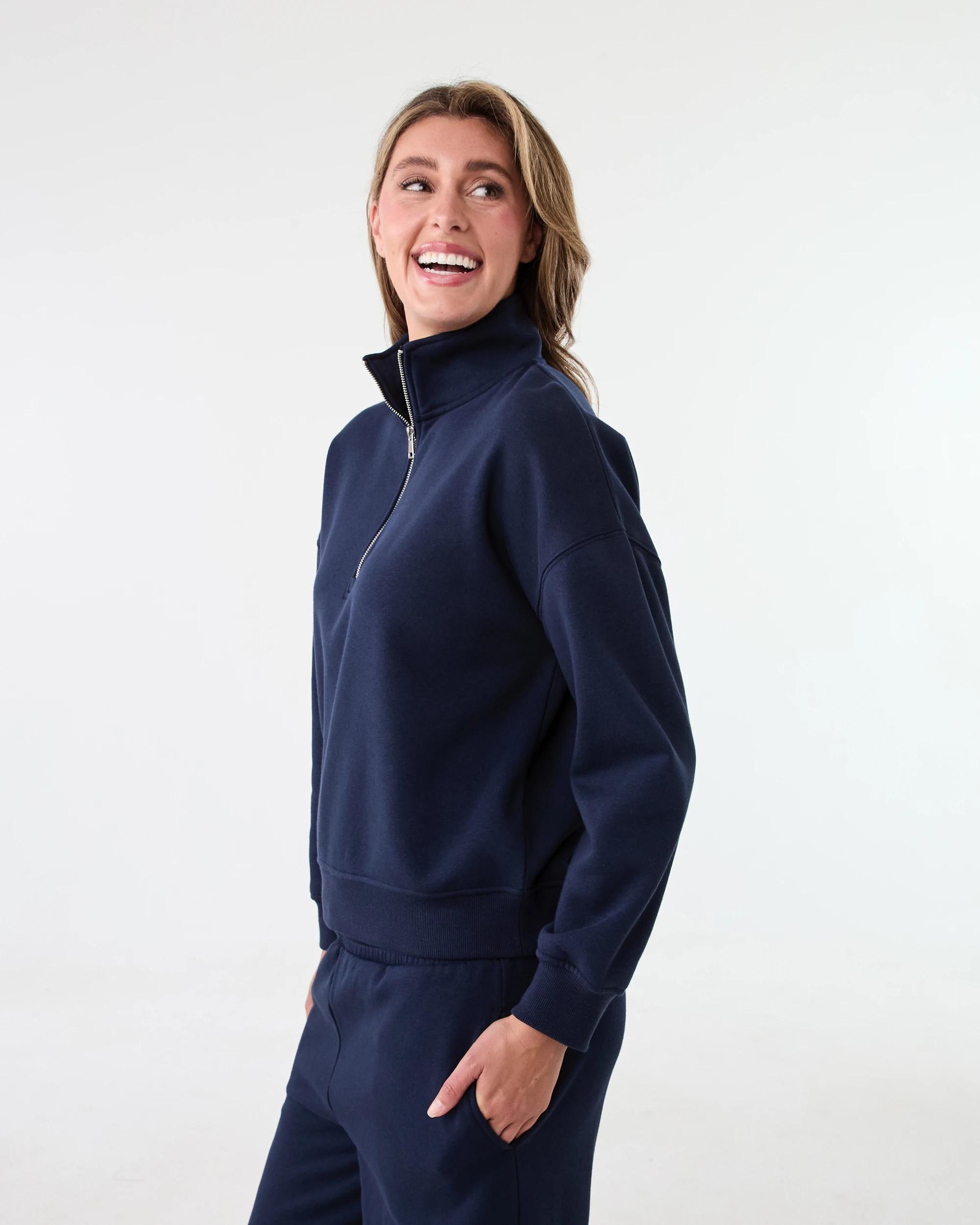 2 Quarter Zip Seam Front Sweatshirt Navy Blaze, 2 of 6