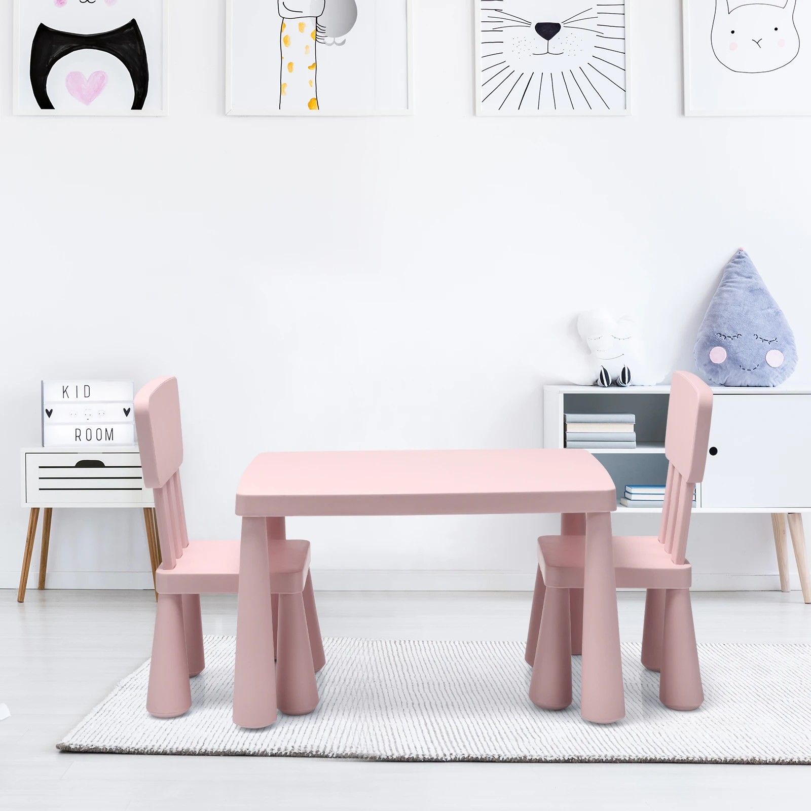 5 Costway Kids Table & Chairs Set Study Drawing Desk - Pink, 5 of 5