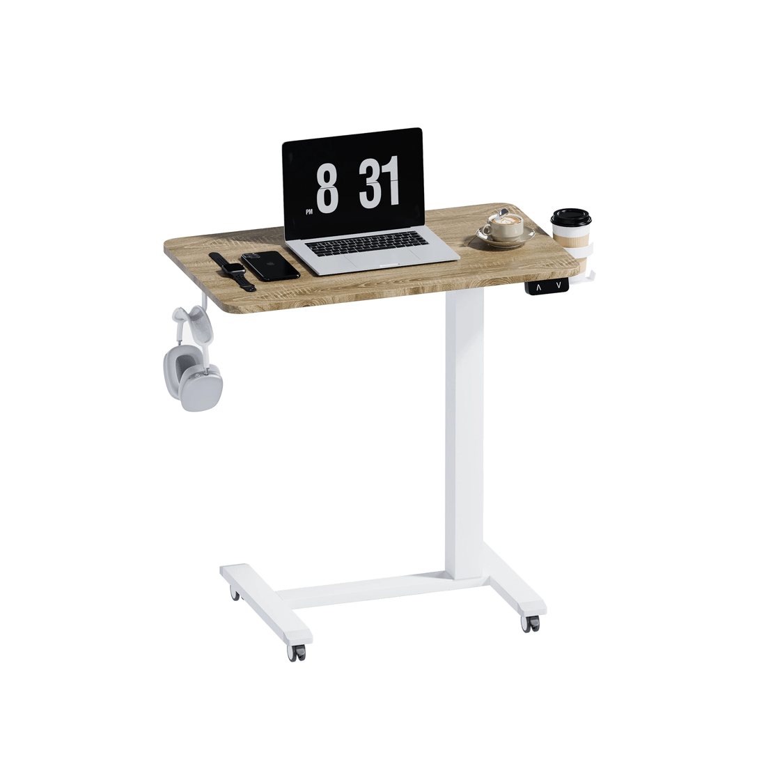 6 Advwin Portable Electric Standing Desk Height Adjustable Small Mobile Table Oak - Natural, 6 of 7