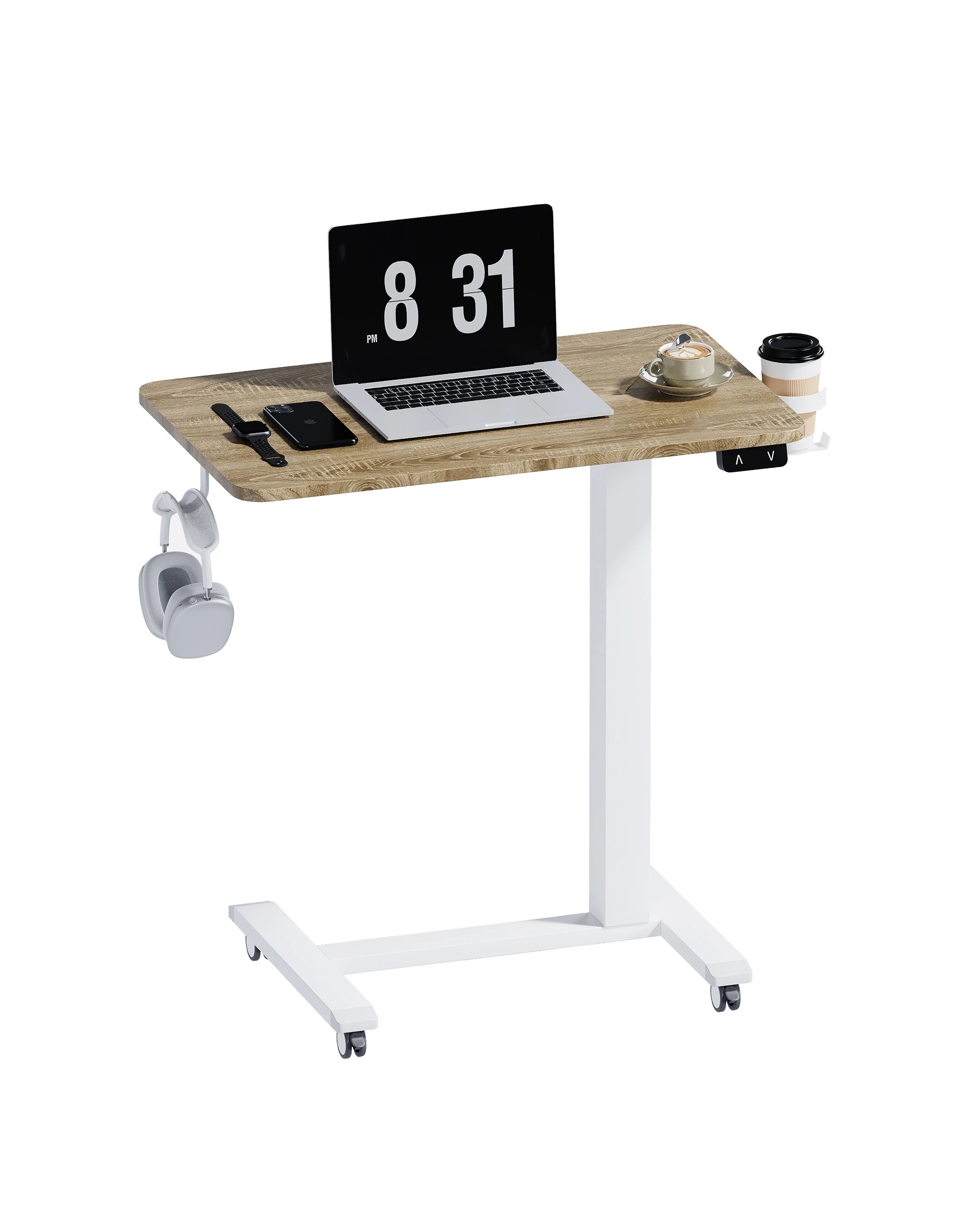 6 Advwin Portable Electric Standing Desk Height Adjustable Small Mobile Table Oak - Natural, 6 of 7