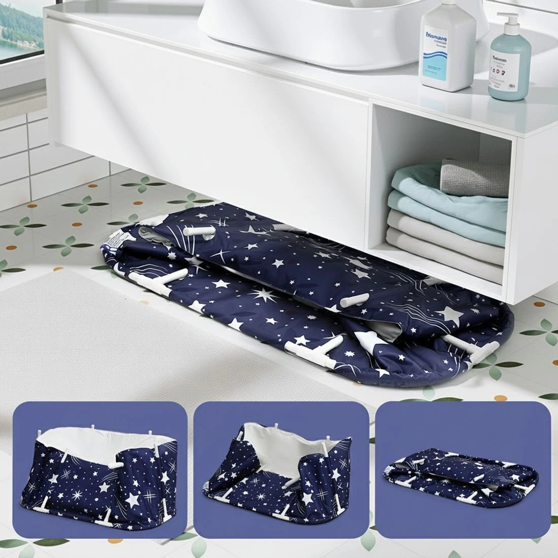 4 Weisshorn Foldable Bathtub PVC SPA Bucket Inflatable Cushion 134x65cm Star - Blue, 4 of 4