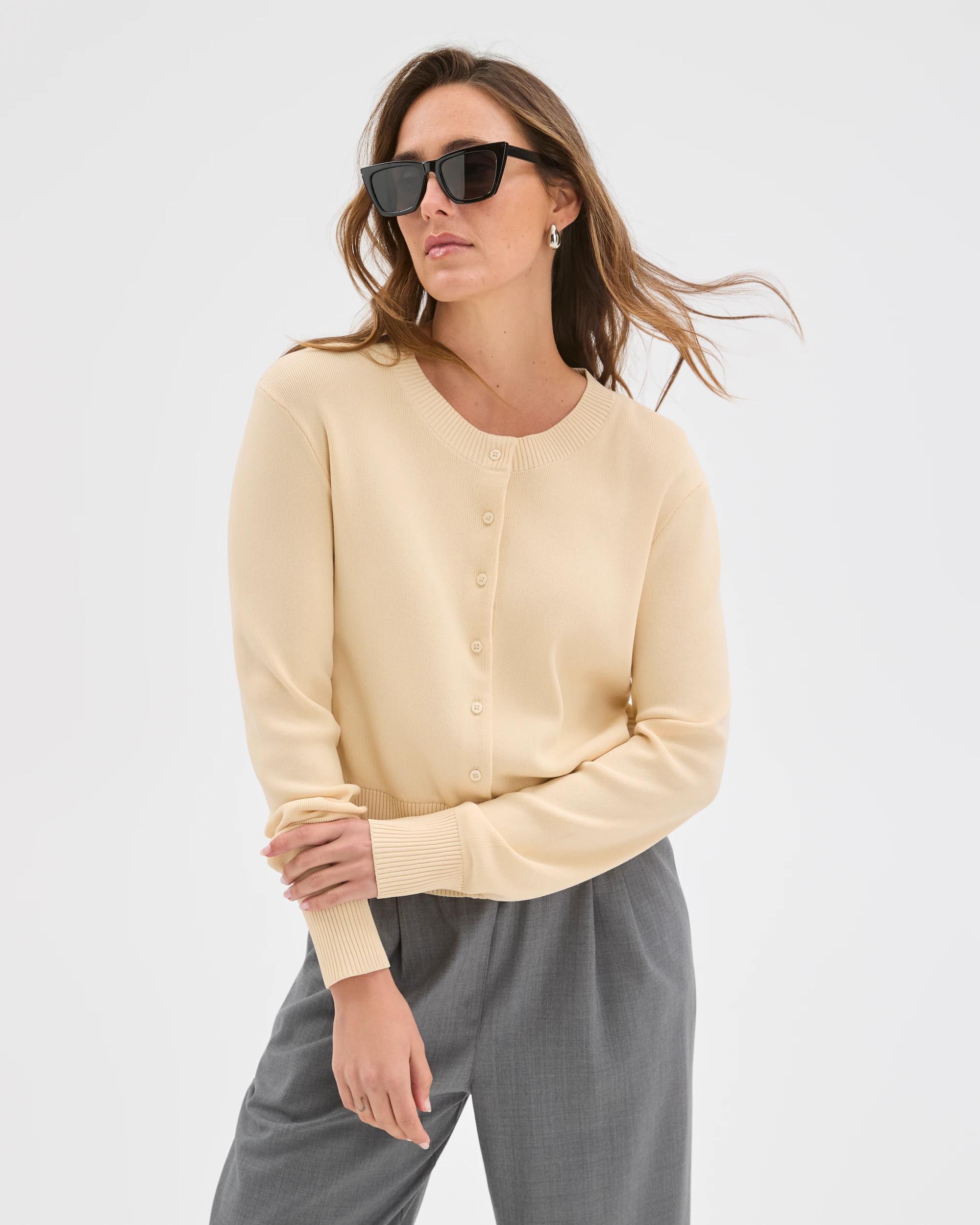 1 Preview Crepe Knit Core Cardigan PARCHMENT, 1 of 6
