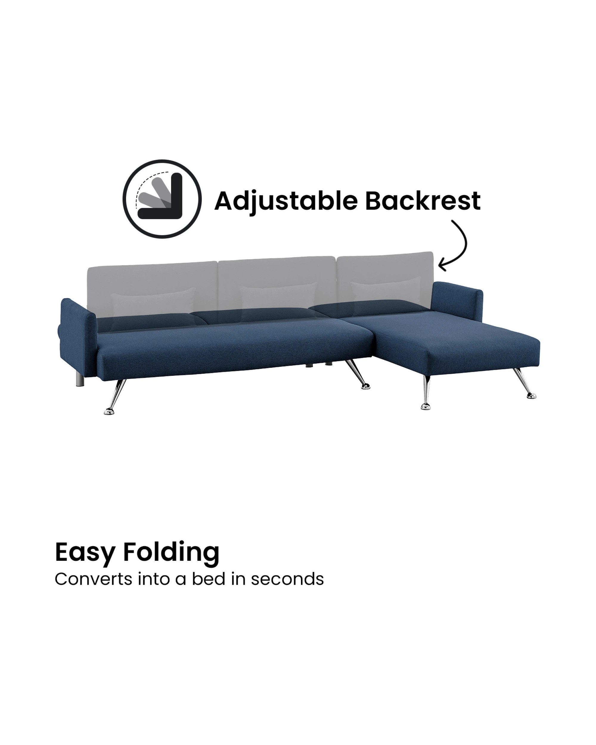 6 Mia 3-seater Sofa Bed With Chaise And 3 Pillows By Sarantino - Blue, 6 of 7