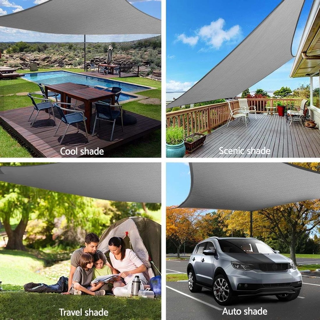 2 Instahut Shade Sail 6x6m Rectangle 280GSM 98%  Shade - Grey, 2 of 4