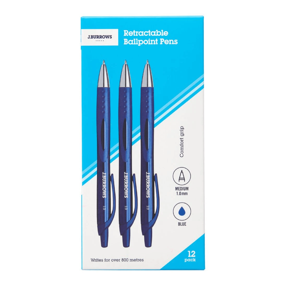 1 J.Burrows Retractable Ballpoint Pens Blue 12 Pack, 1 of 5