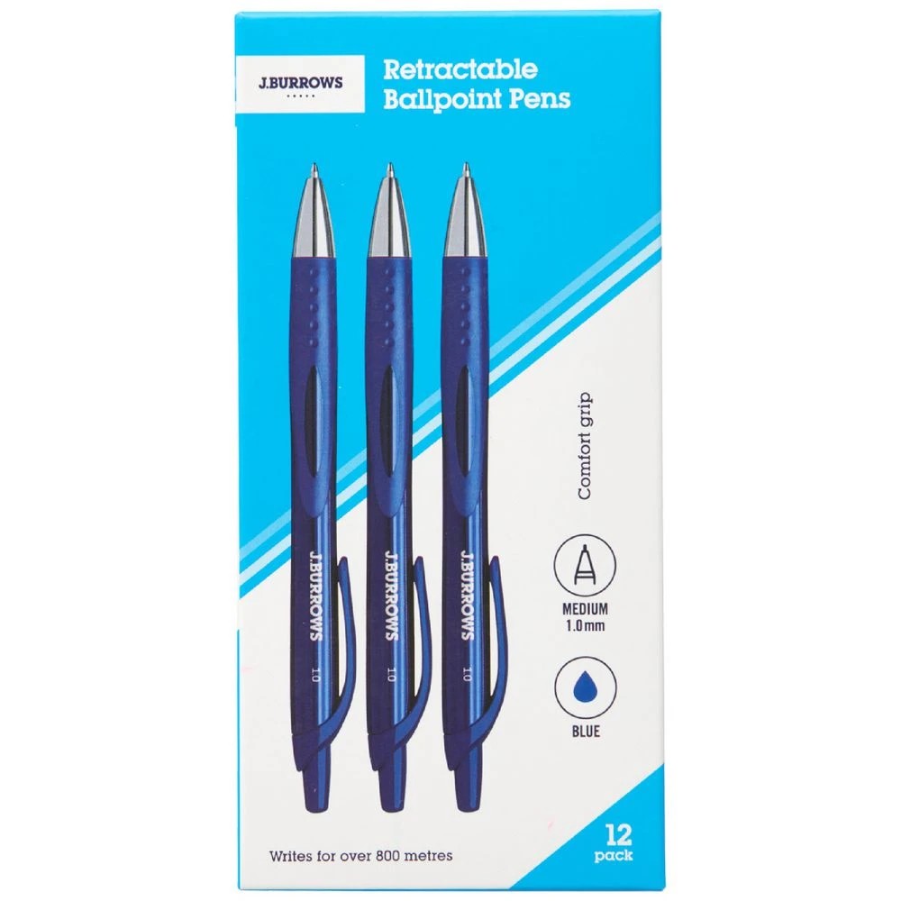 1 J.Burrows Retractable Ballpoint Pens Blue 12 Pack, 1 of 5