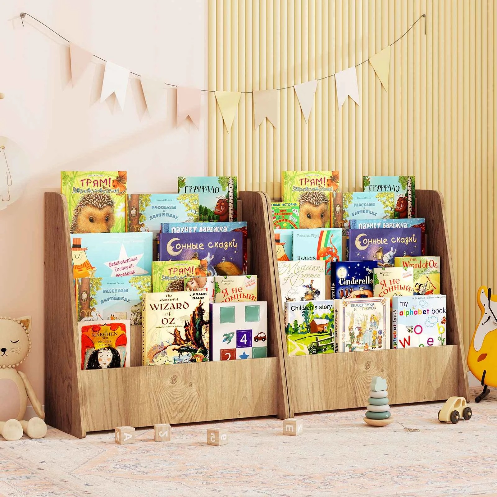 3 Costway 4-Tier Magazine Rack Display Bookcase Bookshelf - Natural, 3 of 4