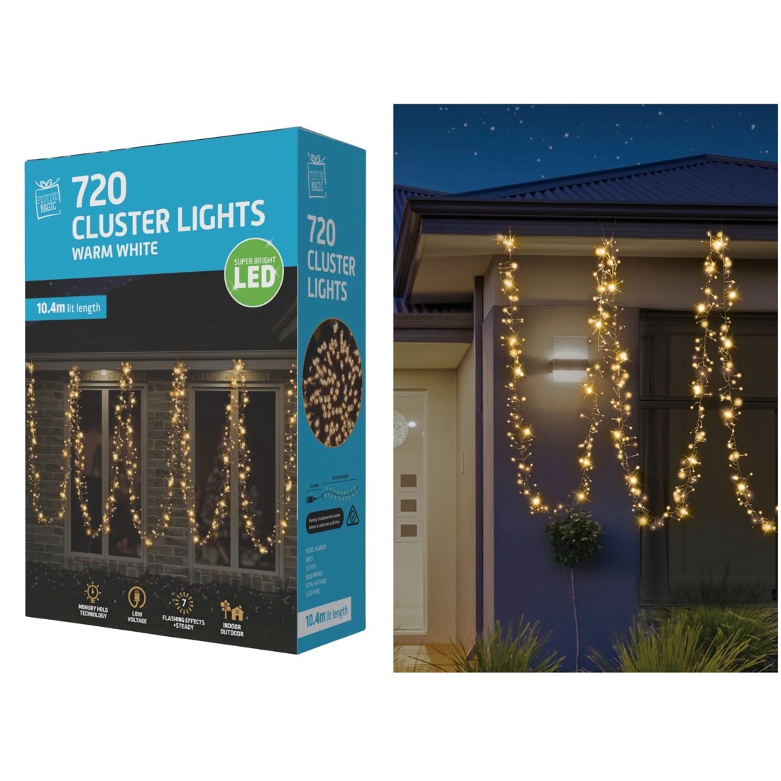 1 Uncle Bills 720 Warm White LED Cluster Fairy Lights 10.4m, 1 of 3