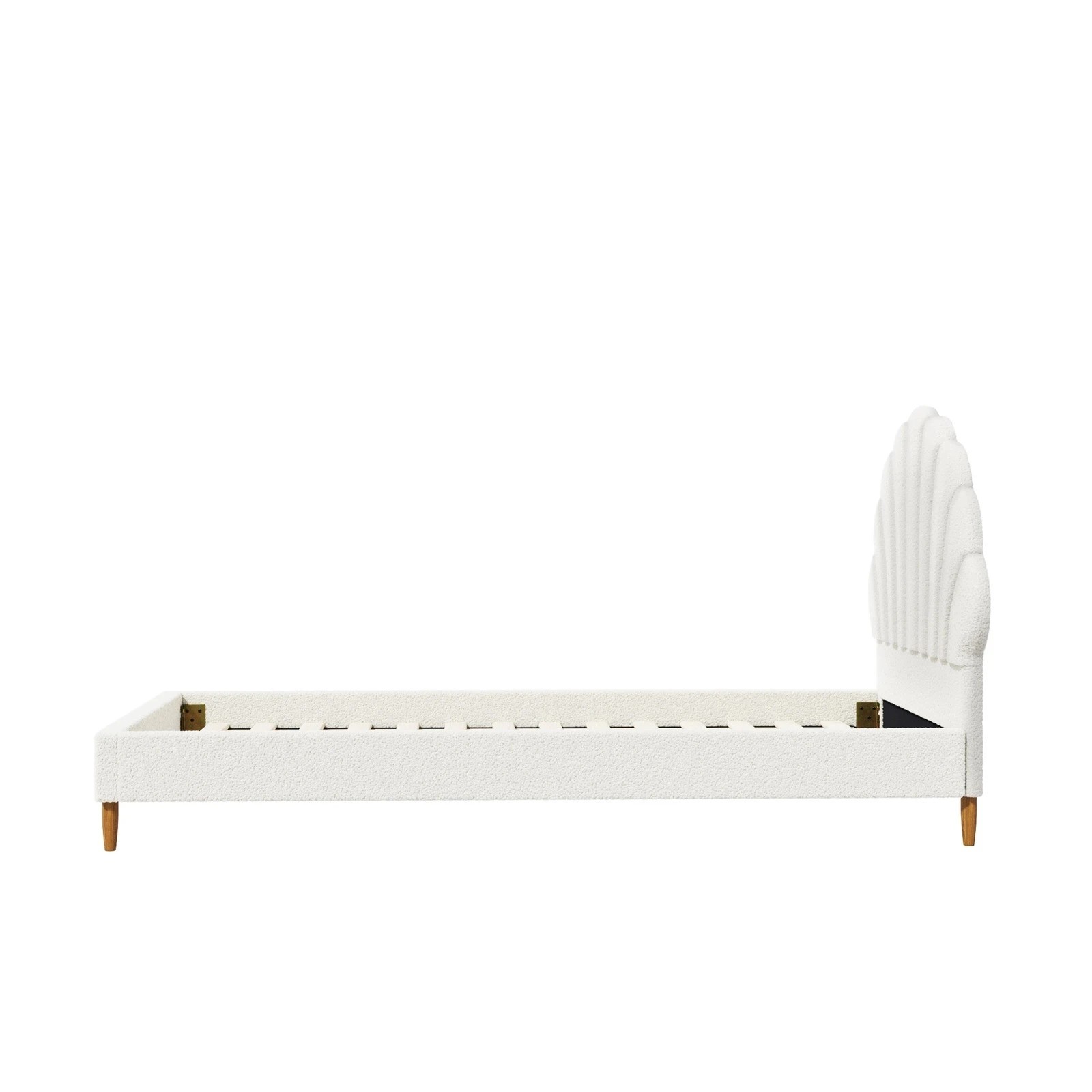 6 Oikiture Bed Frame Single Size Scallop-Shape Bedhead Boucle with Mattress - White, 6 of 8