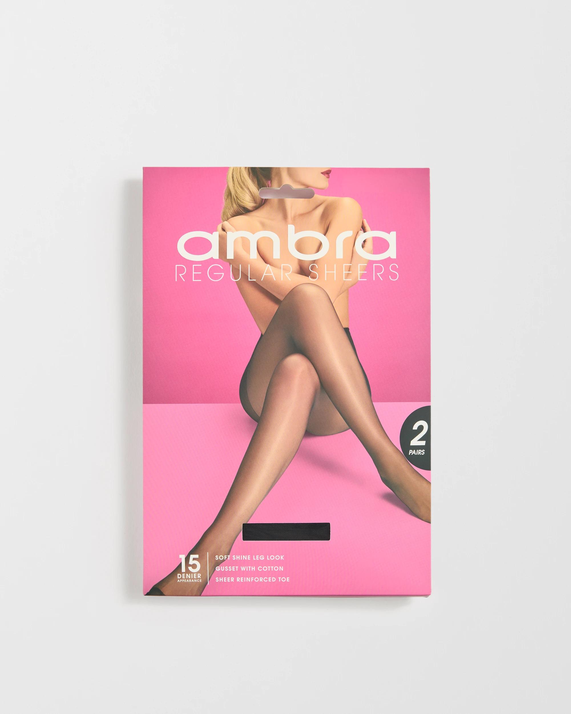 2 Ambra 2 Pack 15 Denier Regular Sheer Pantyhose BLACK, 2 of 5