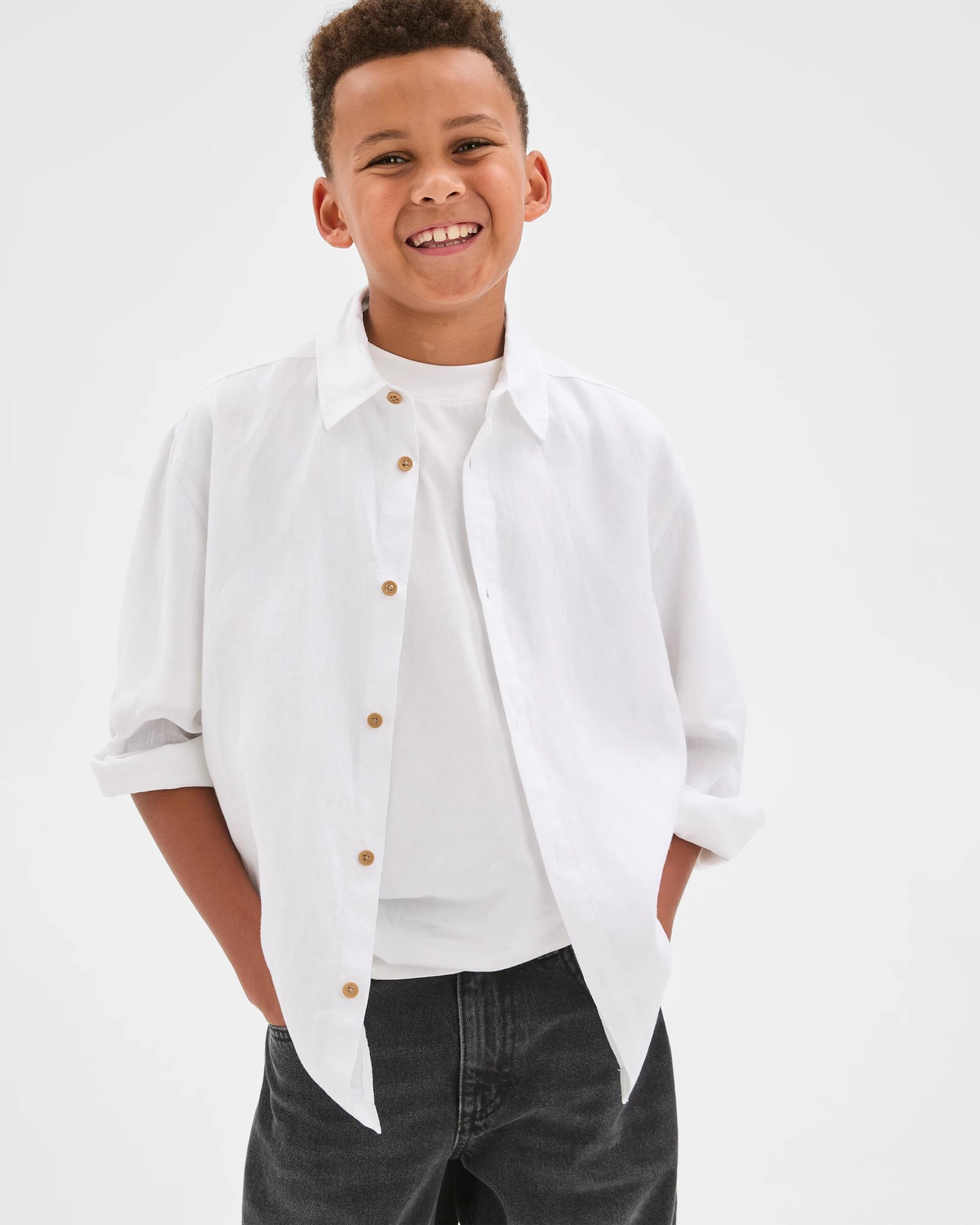 2 Target Kids European Linen Long Sleeve Shirt WHITE, 2 of 6