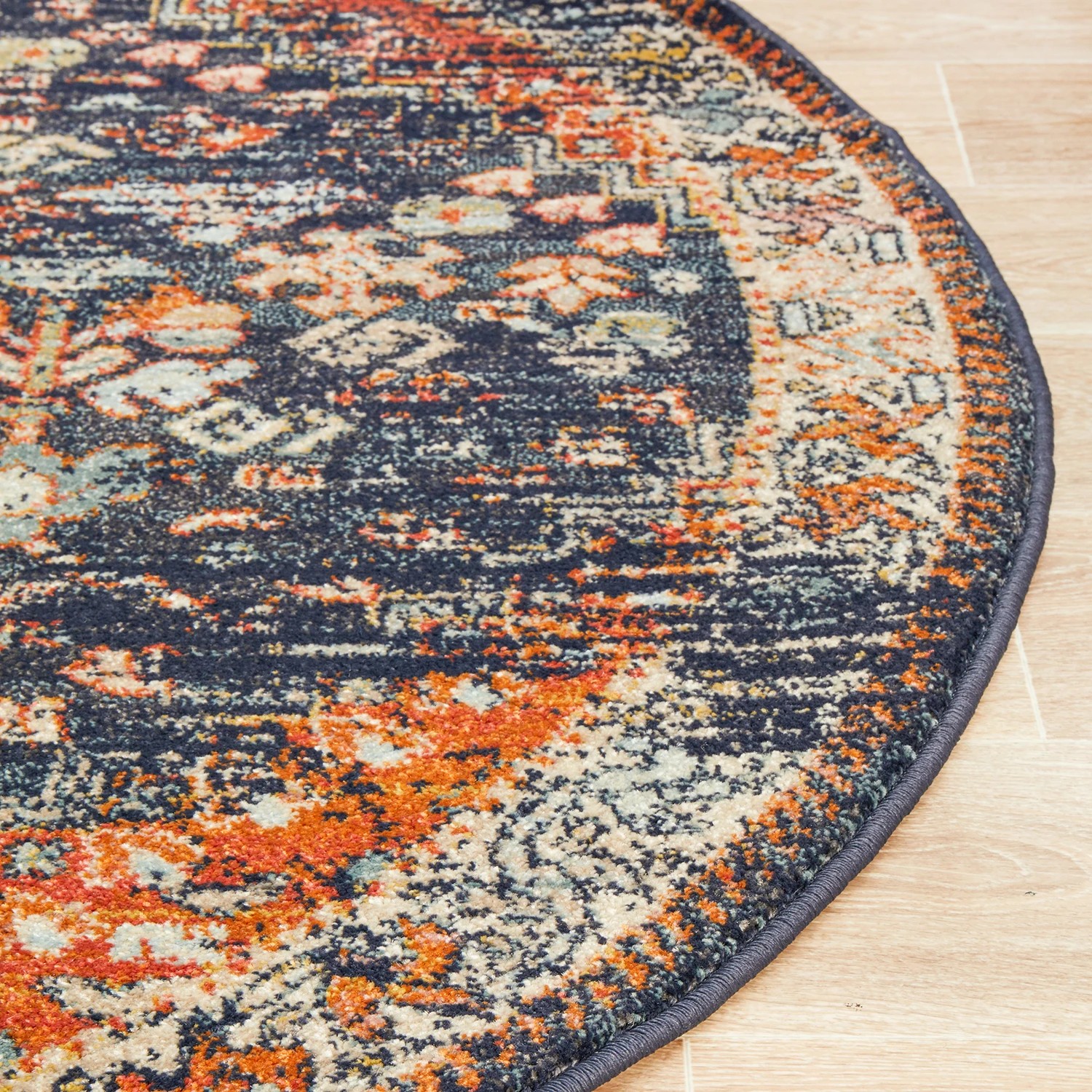 6 Common Ground Rugs Eterna 854 150x150cm - Small Round Power Loomed Pet Friendly Rug - Blue, 6 of 9