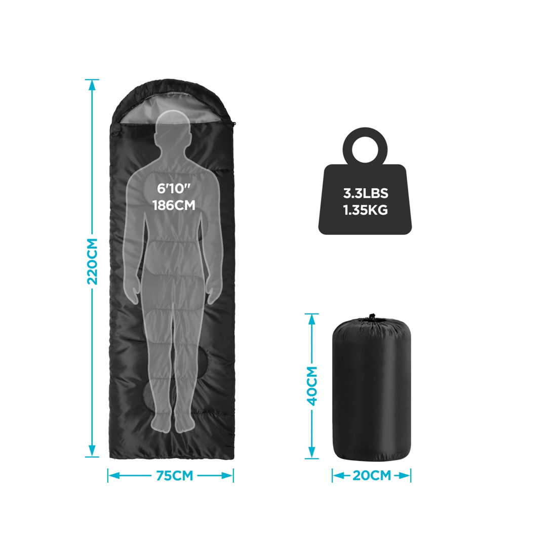 2 Advwin Sleeping Camping Bag - Black, 2 of 10