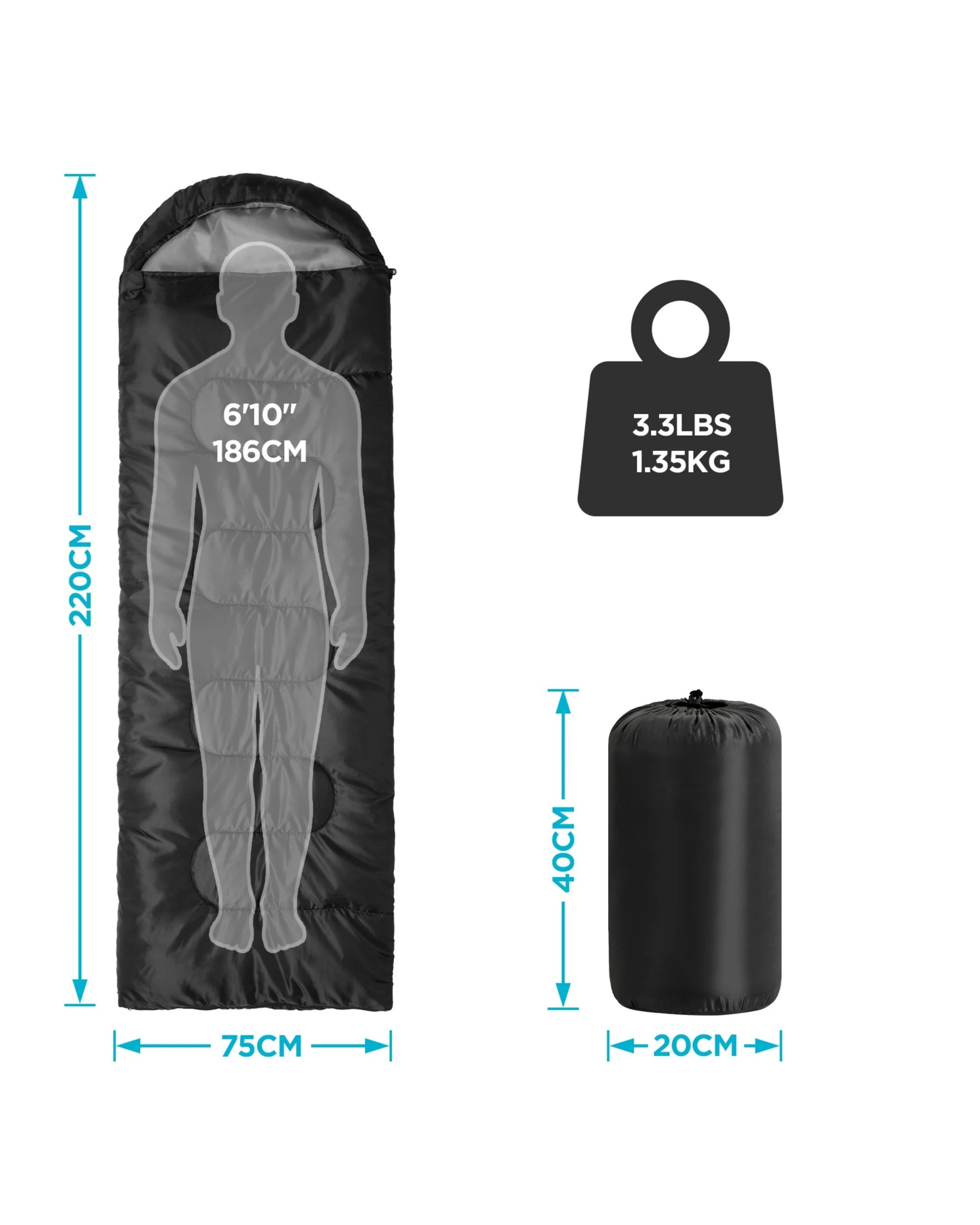 2 Advwin Sleeping Camping Bag - Black, 2 of 10