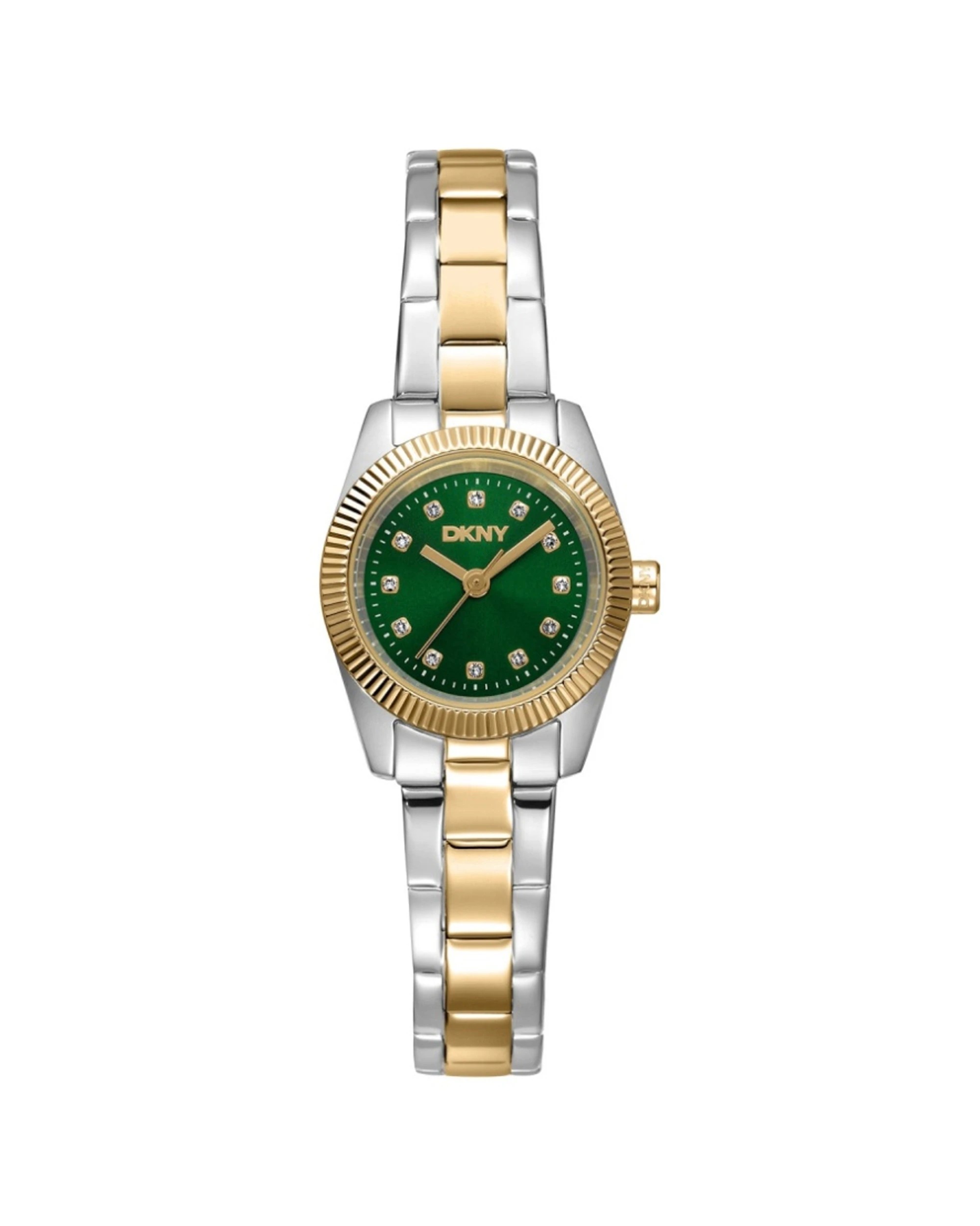 1 DKNY Mini Women's Gold Silver Two-Tone Watch 23mm Stainless Steel Case Green Dial, 1 of 4
