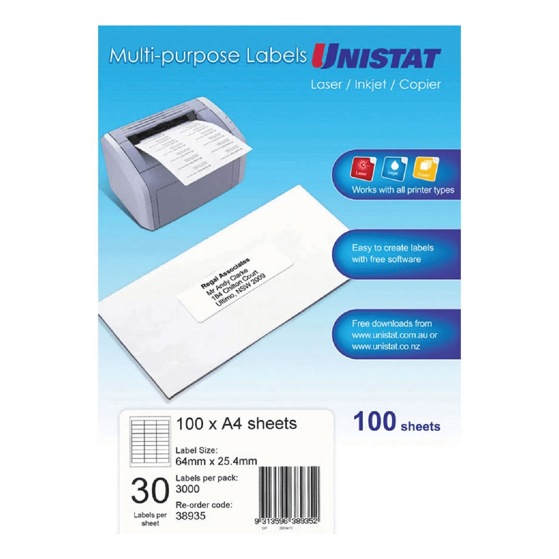 1 Unistat 30UP Inkjet Laser Labels 100 Sheets, 1 of 1