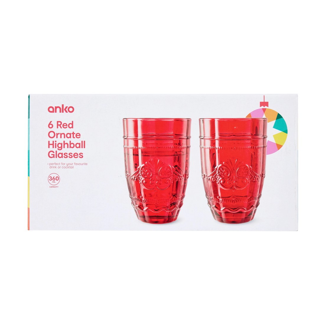 6 6 Red Ornate Highball Glasses, 6 of 6