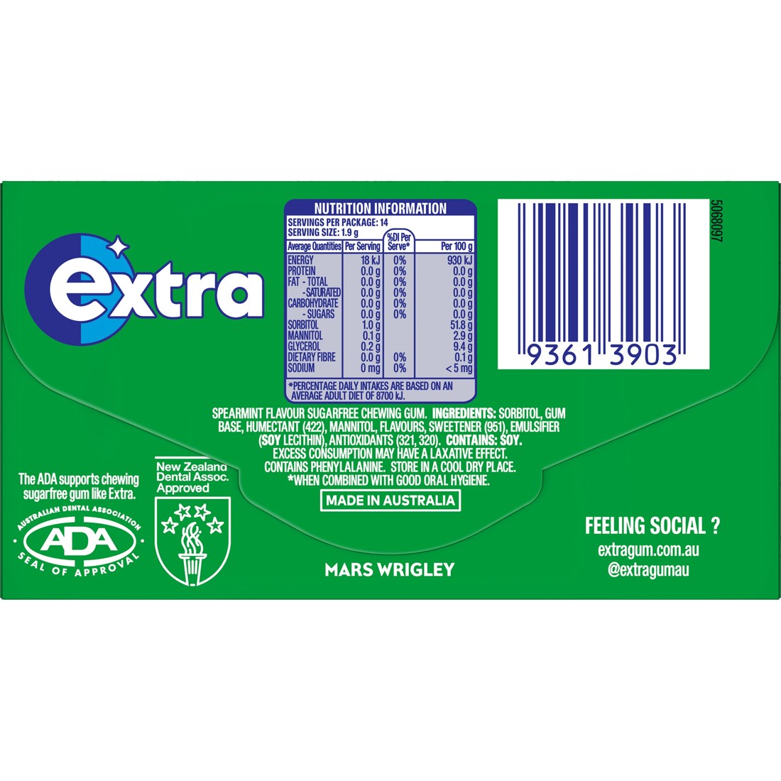 2 14 Piece Wrigley's Extra Spearmint Chewing Gum 27g, 2 of 5
