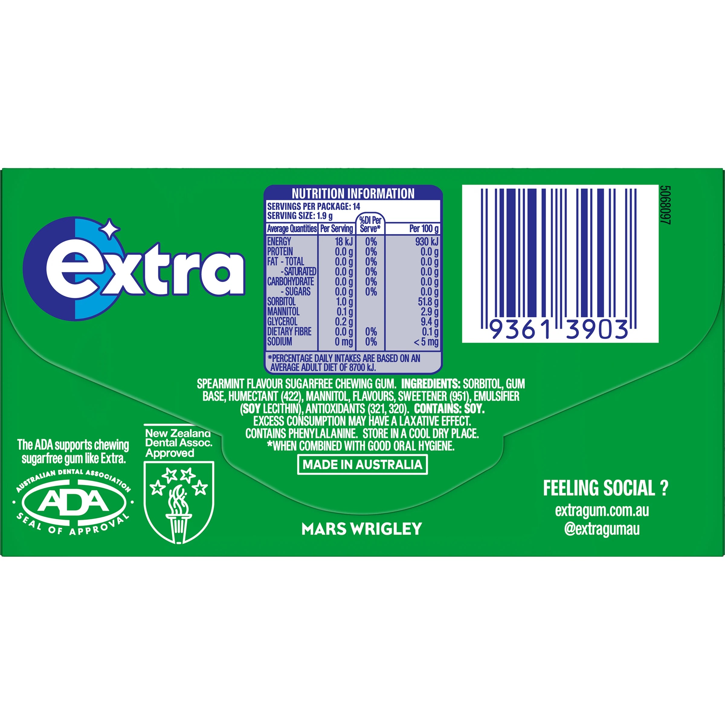 2 14 Piece Wrigley's Extra Spearmint Chewing Gum 27g, 2 of 5