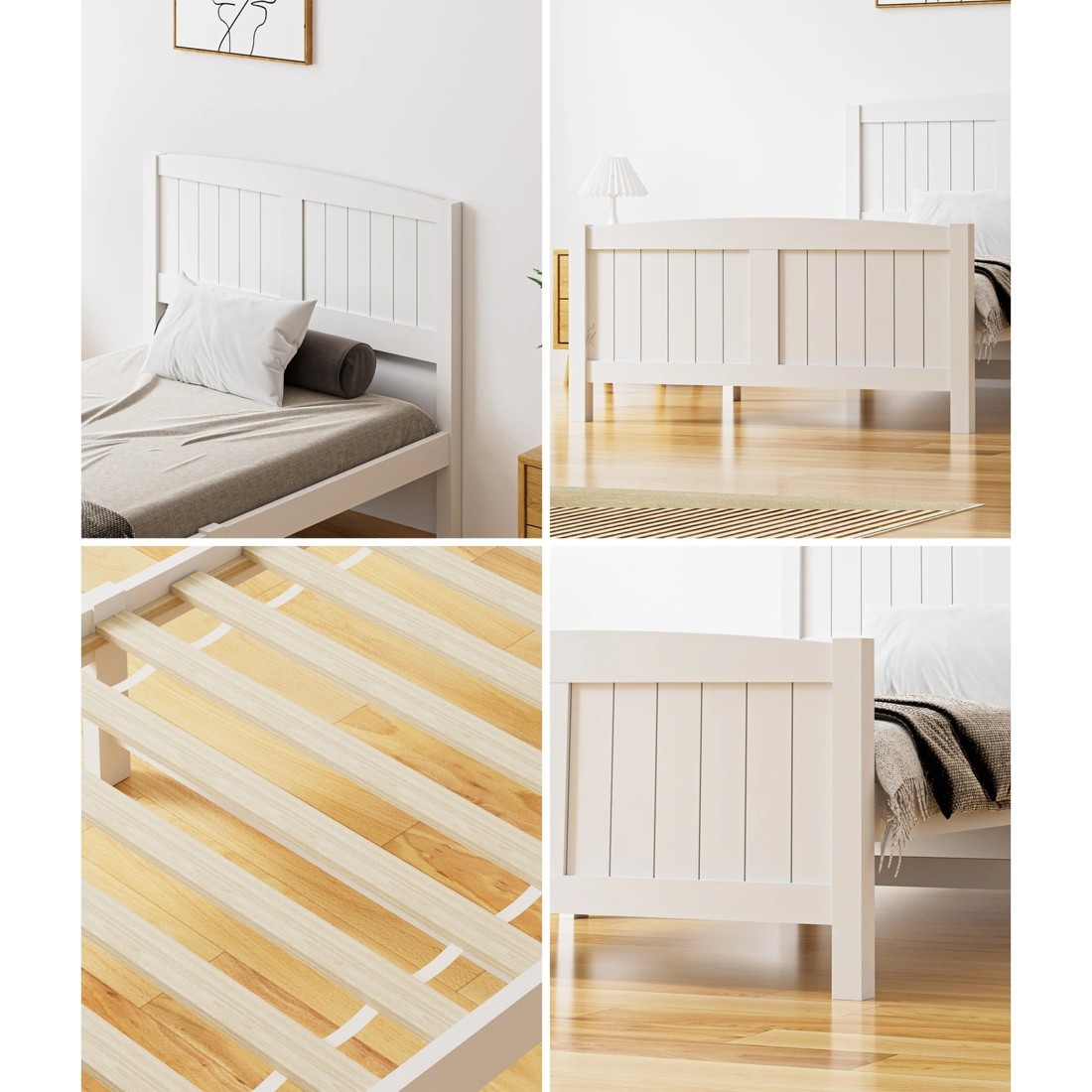 4 Oikiture Bed Frame King Singe Size Wooden Base Timber Platform
 - White, 4 of 10