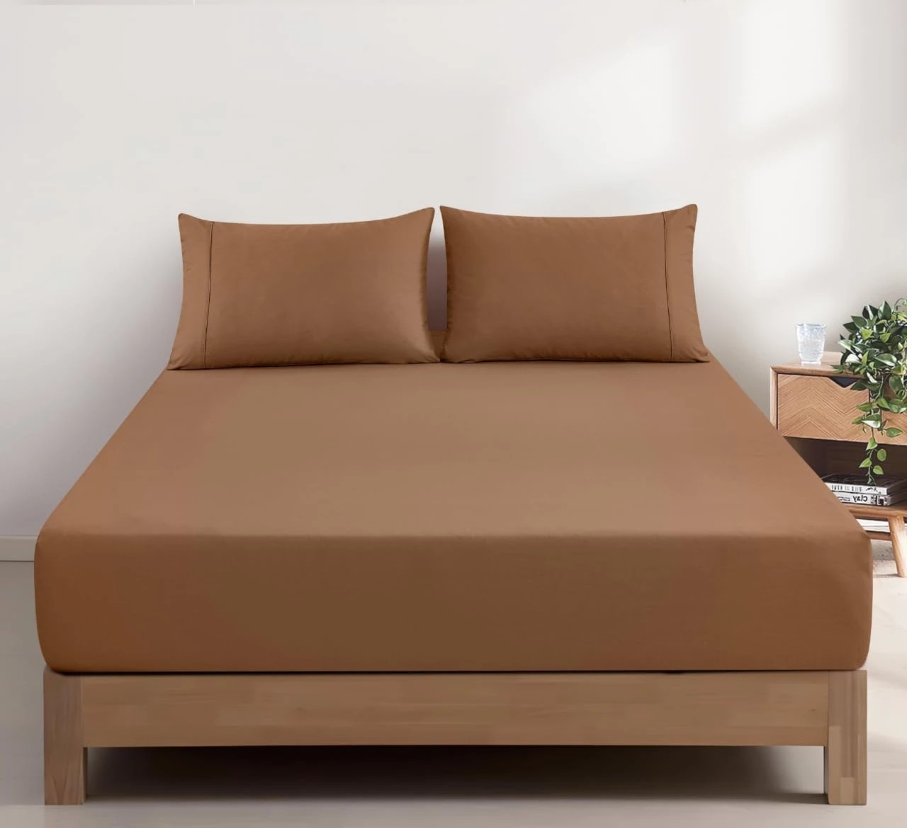 1 Gioia Casa Vintage Washed Cotton Fitted Sheet Set Soft Breathable - Queen Bed - Rust, 1 of 3