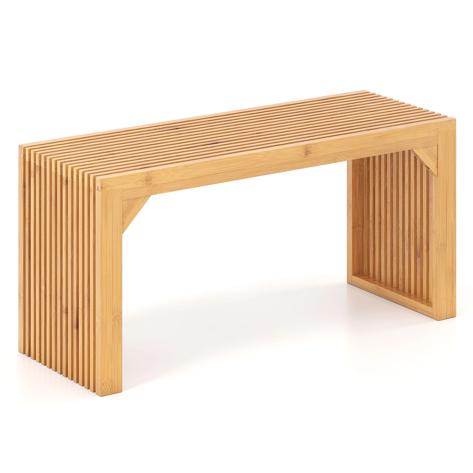 1 Costway 90cm Outdoor Bamboo Dining Bench Chair w/Slatted Seat - Natural, 1 of 3