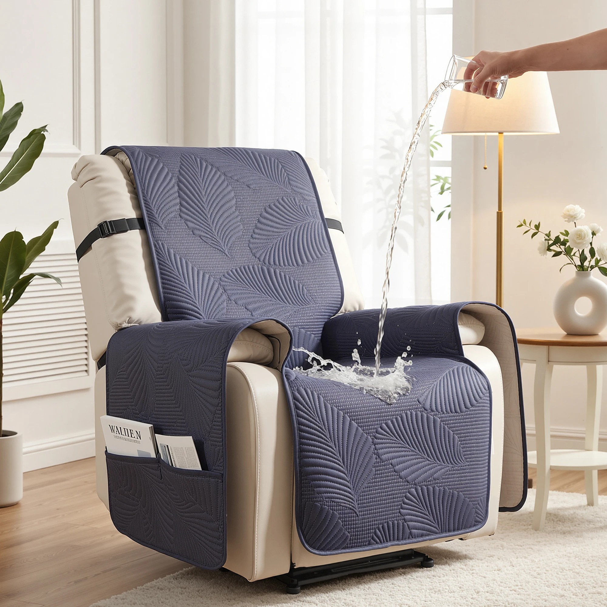 4 Artiss Quilted Recliner Chair Covers 100% Waterproof Recliner Slipcovers - Grey, 4 of 4