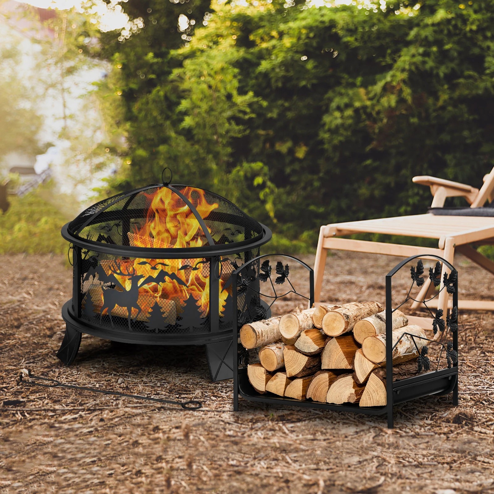 3 Costway Firewood Storage Rack Steel Fire Wood Organiser - Black, 3 of 3