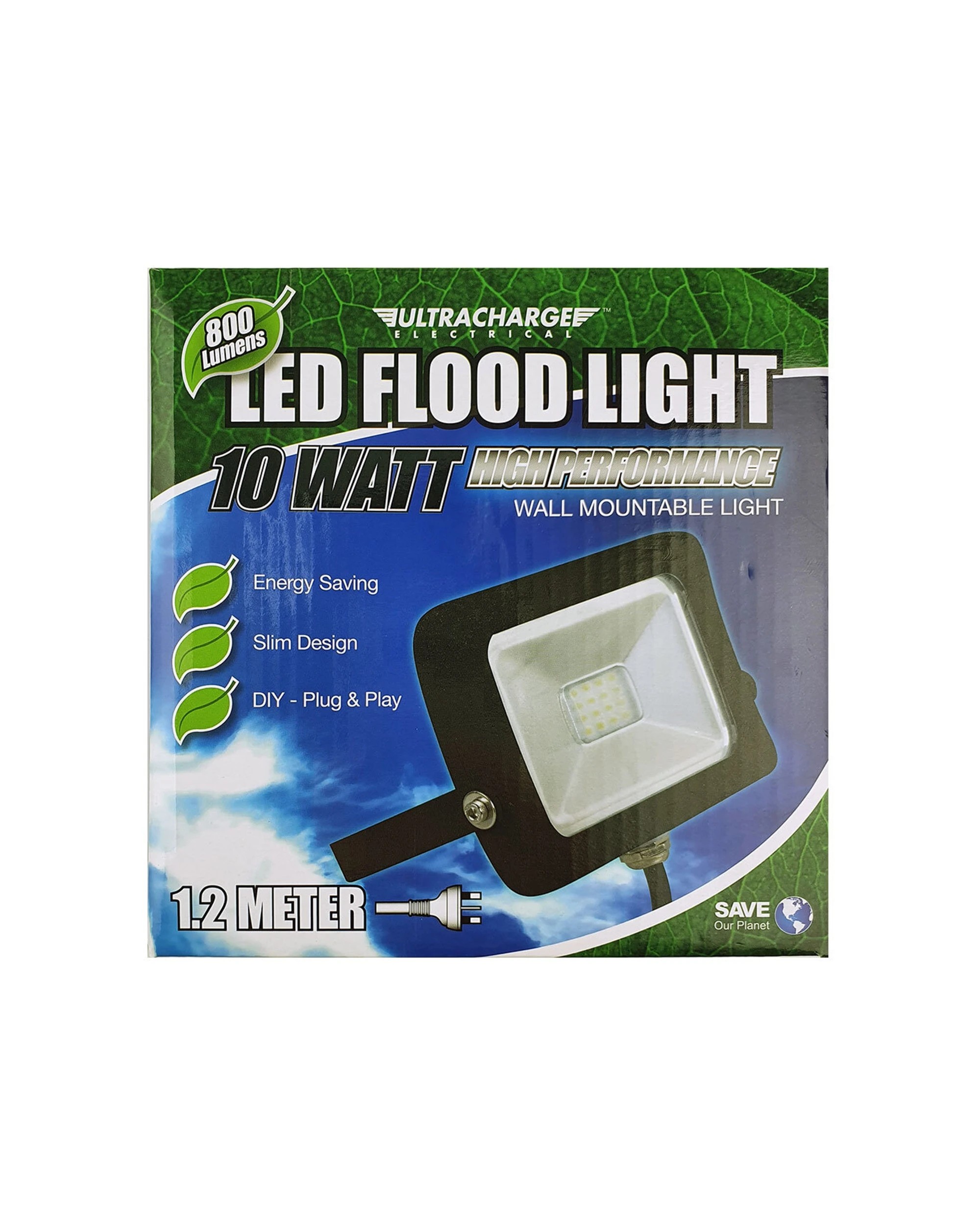 1 Ultracharge 10W Wall Mounted Led Floodlight Energy Saving Slim Design - Black, 1 of 1