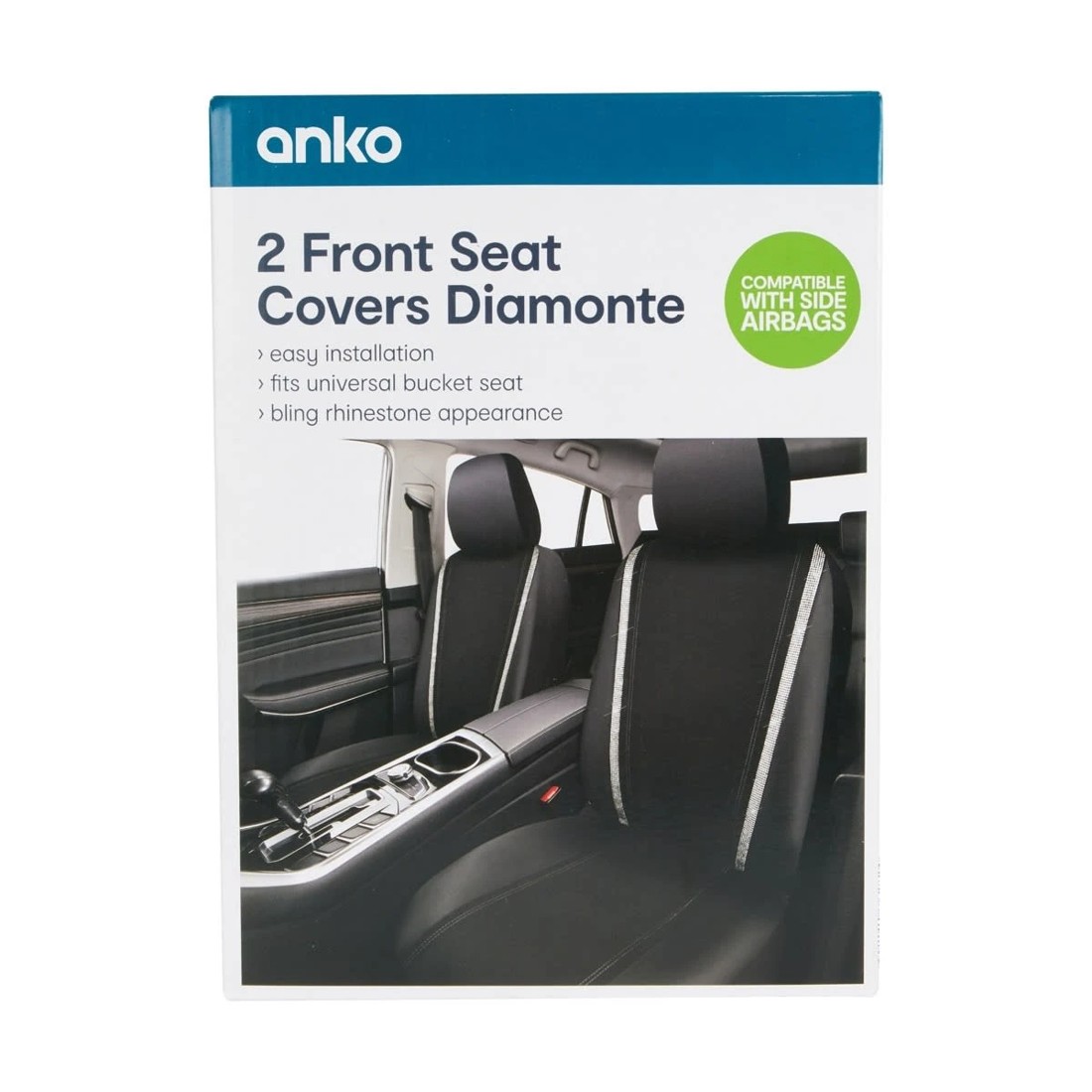 6 2 Pack Front Diamante Seat Covers - Black and Silver Look, 6 of 6