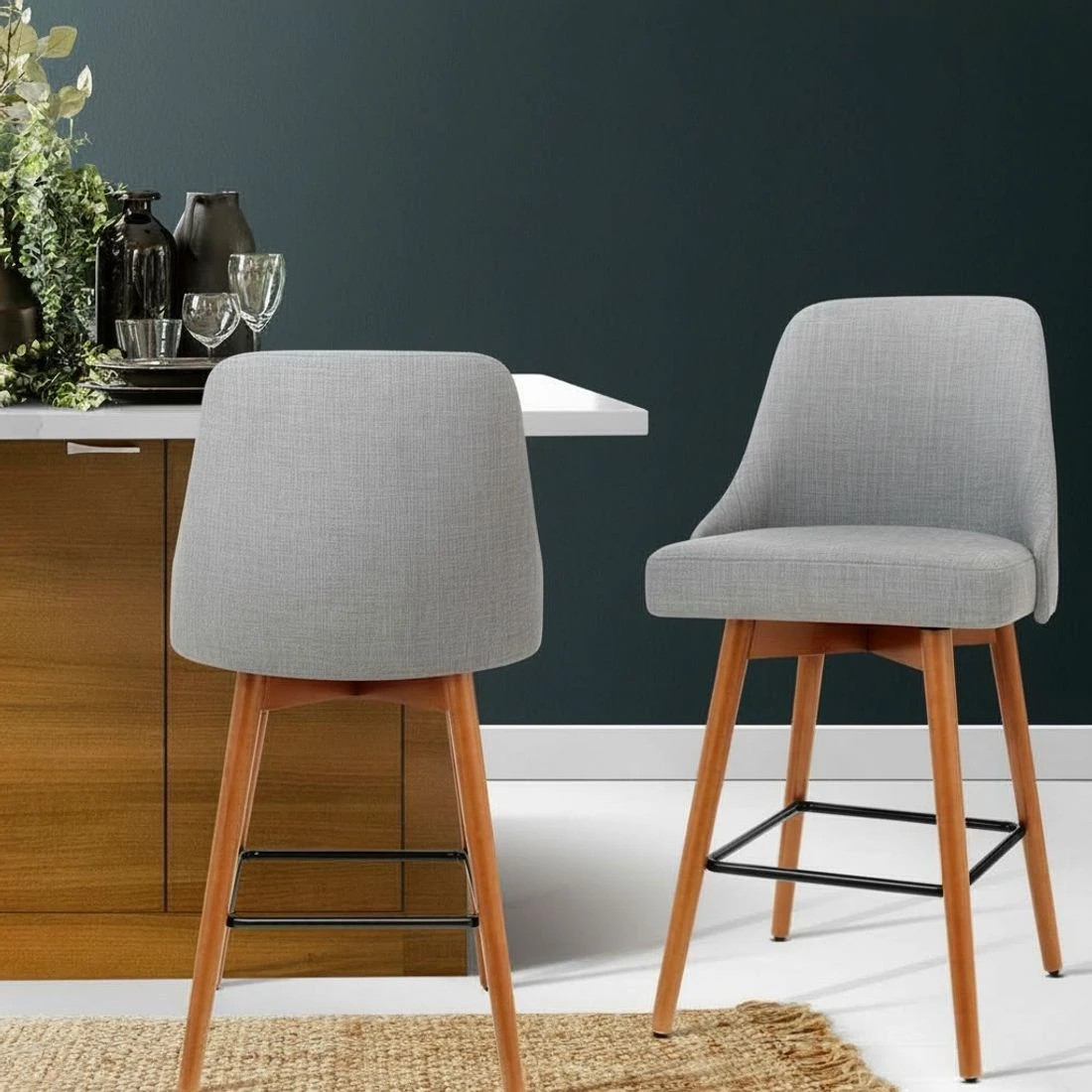 6 Artiss 2x Bar Stools Swivel Seat Wooden - Grey, 6 of 6