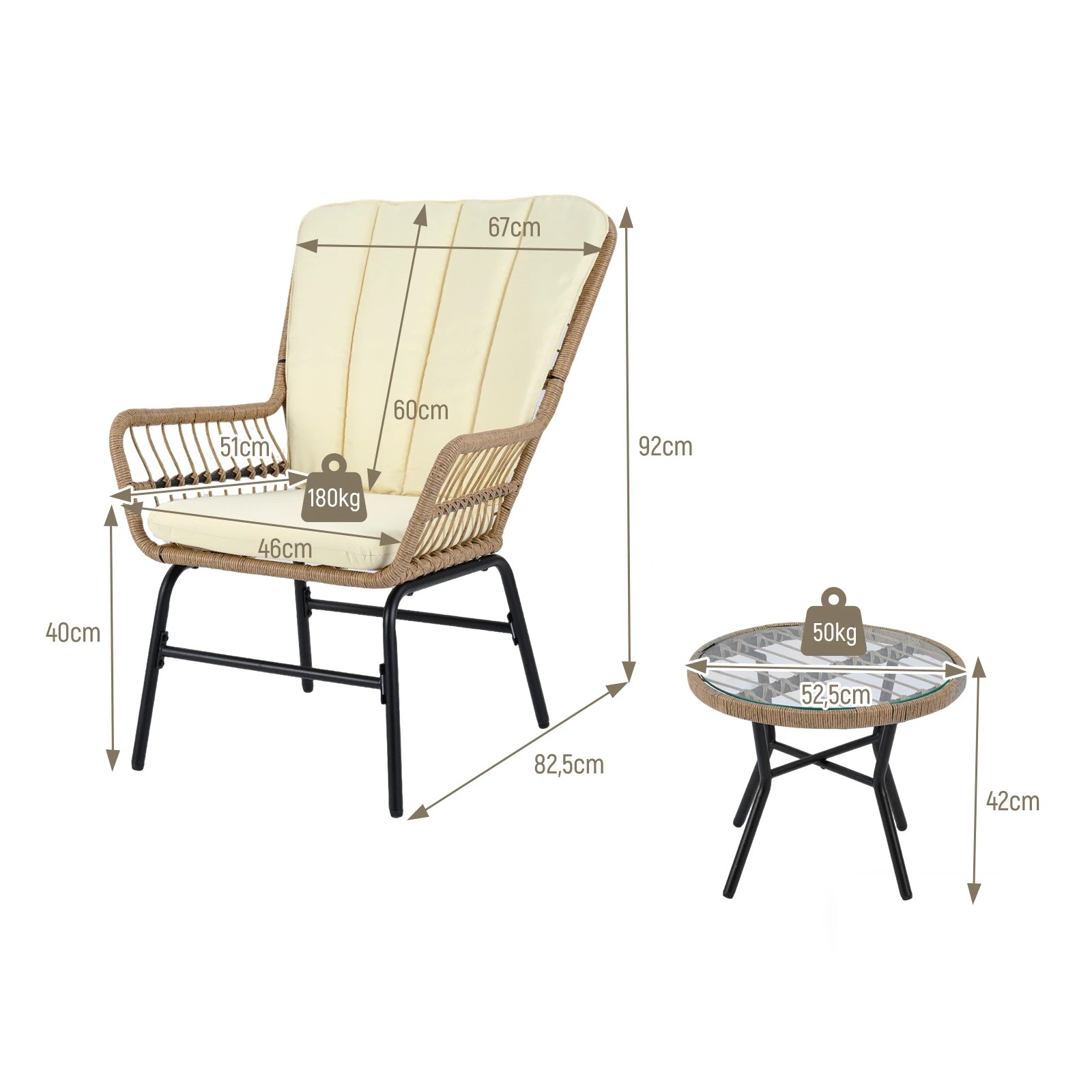 2 Costway 3 PCS Outdoor PE Wicker Conversation Set Cushioned Chairs Glass Coffee Table, 2 of 2