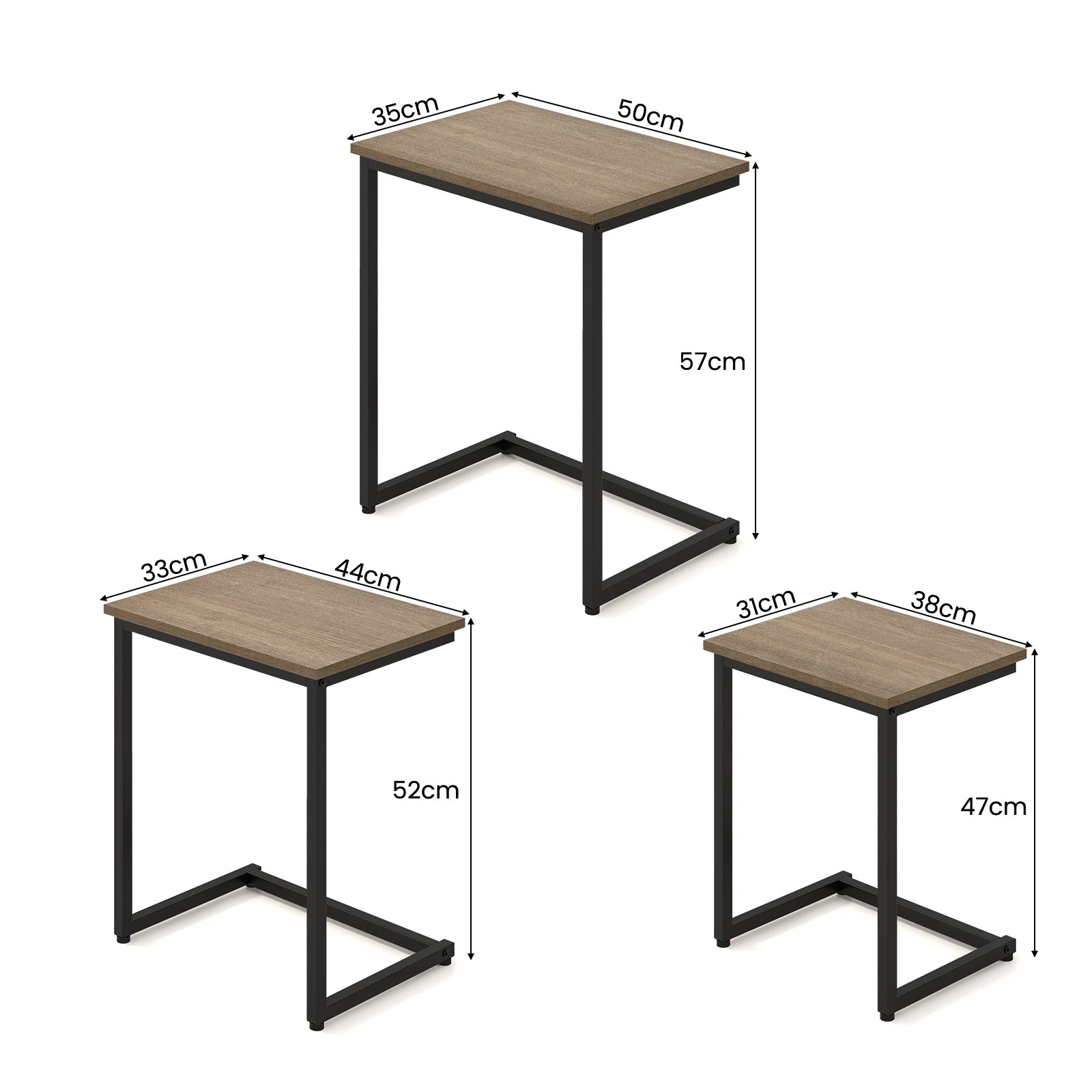 2 Costway 3pcs Nesting Coffee Table Set Retro End Side Tables Metal Frame, 2 of 5