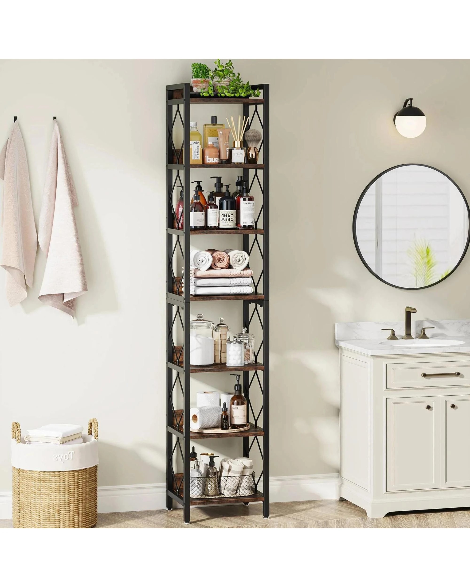 3 OAKORY 7-Tier Corner Shelf, 200cm Tall Bookcase with Sturdy Metal Frame & Open Shelf  Freestanding, 3 of 7