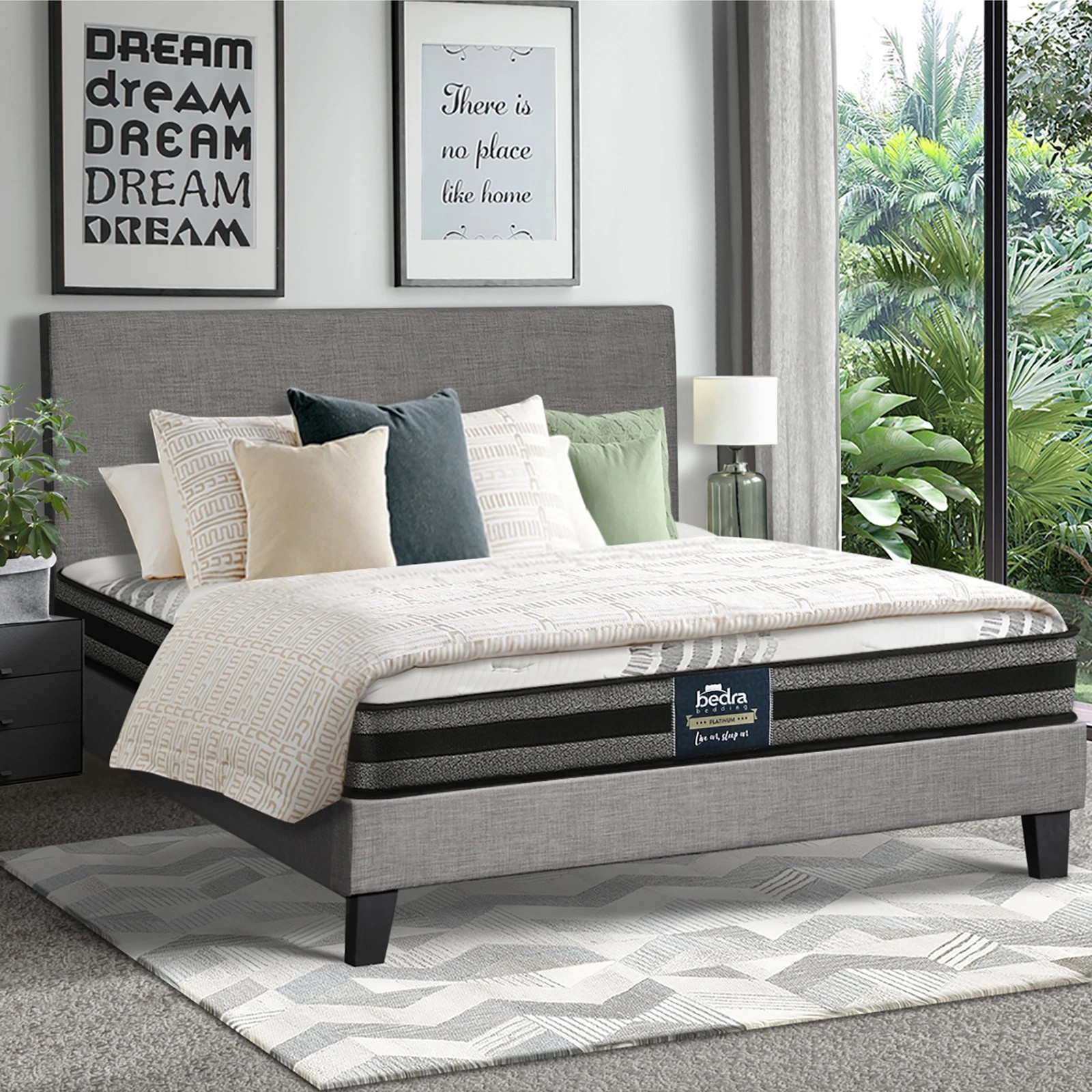 3 Oikiture Queen Bed Frame With Mattress Set
 - Grey, 3 of 10